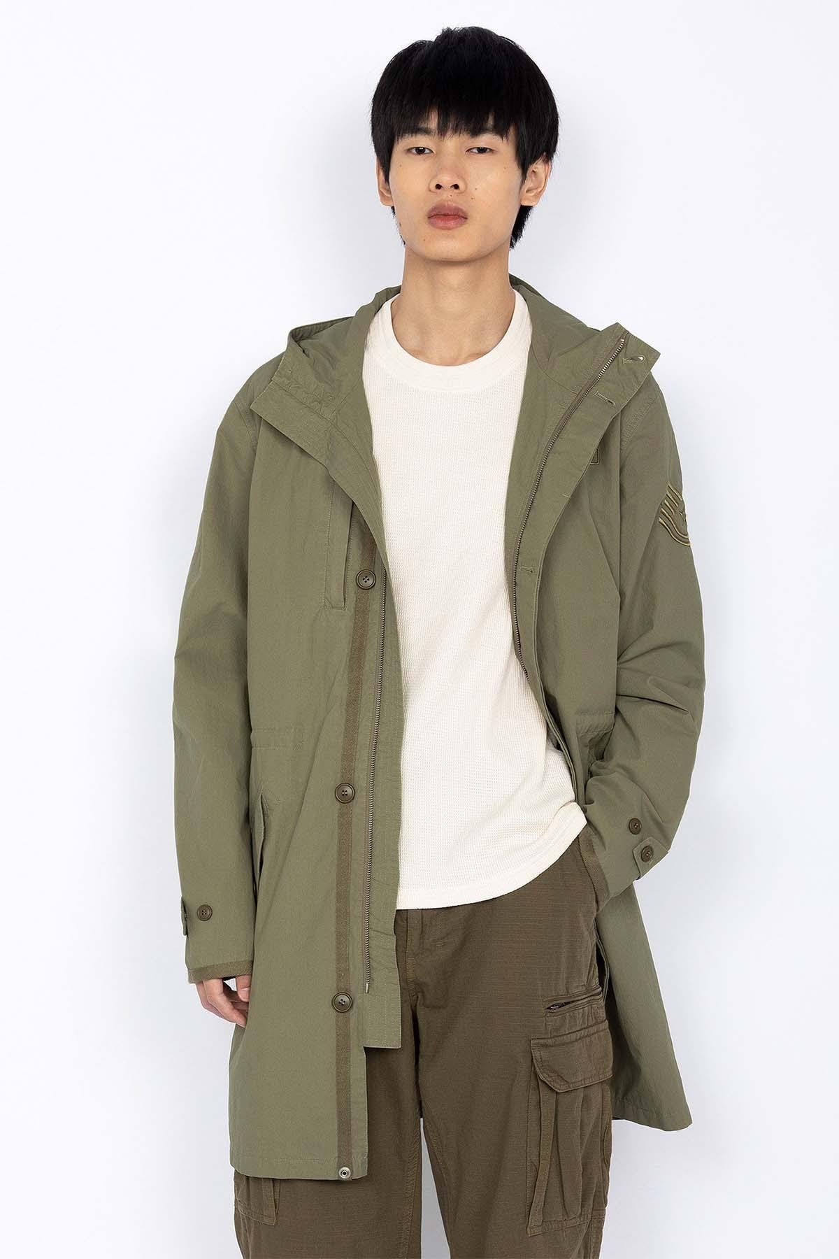 Long khaki military style jacket - Image n°1