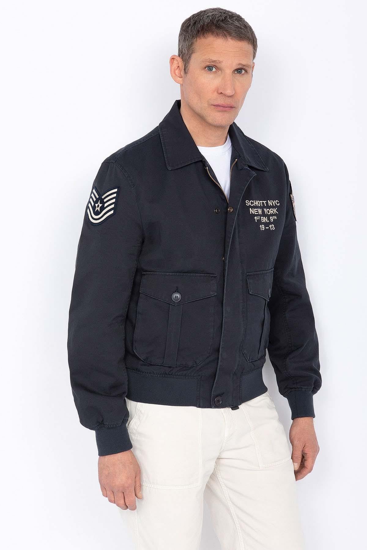 Navy blue military bomber jacket - Image n°1