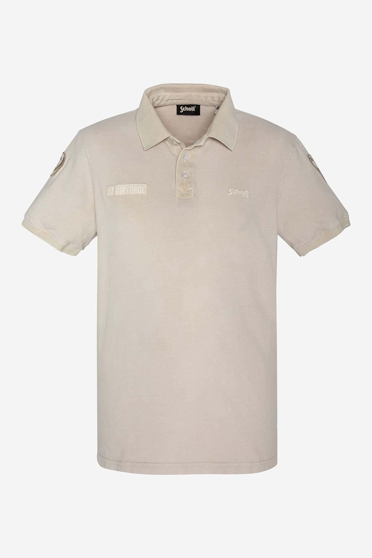 Men's khaki military style polo shirt - Image n°1