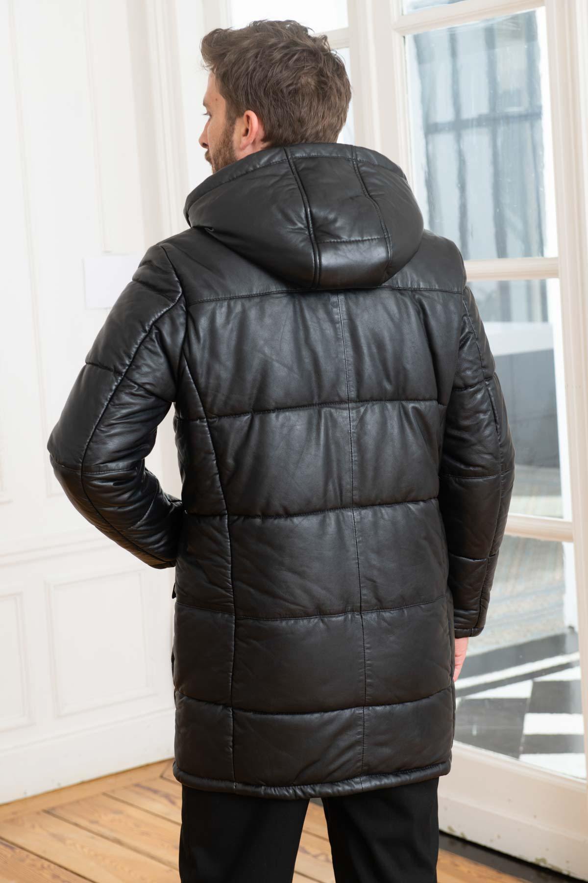 Black leather down jacket - Image n°5