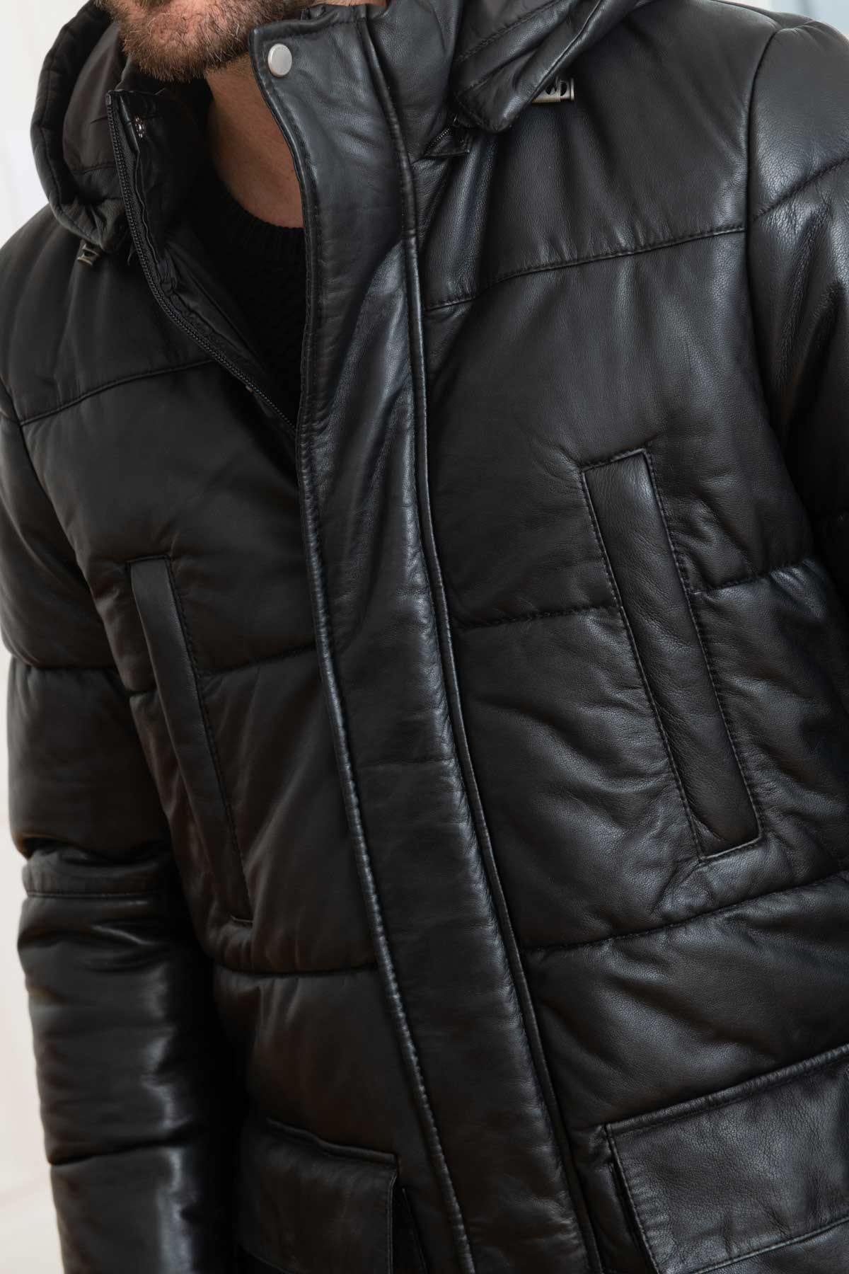 Black leather down jacket - Image n°6