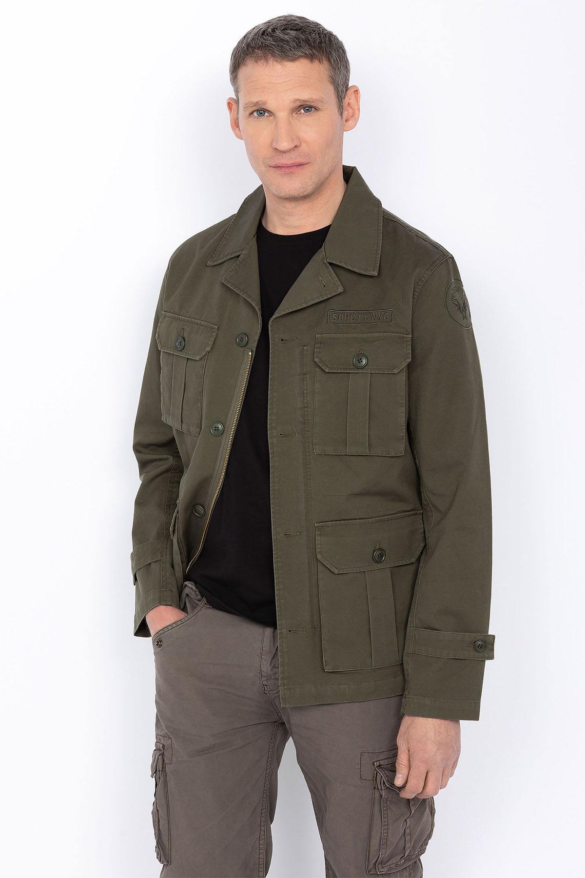 Khaki multi-pocket cotton jacket - Image n°1