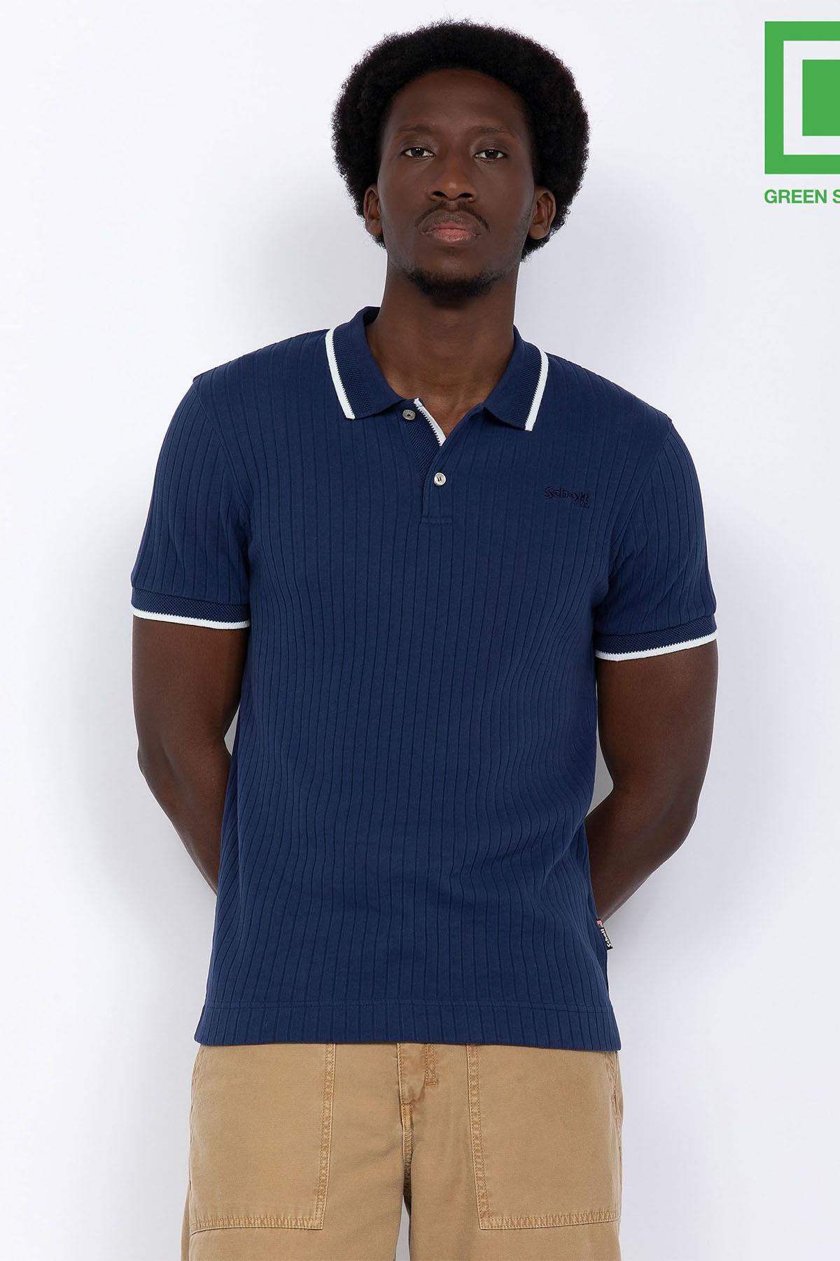 Navy buttoned polo shirt - Image n°1