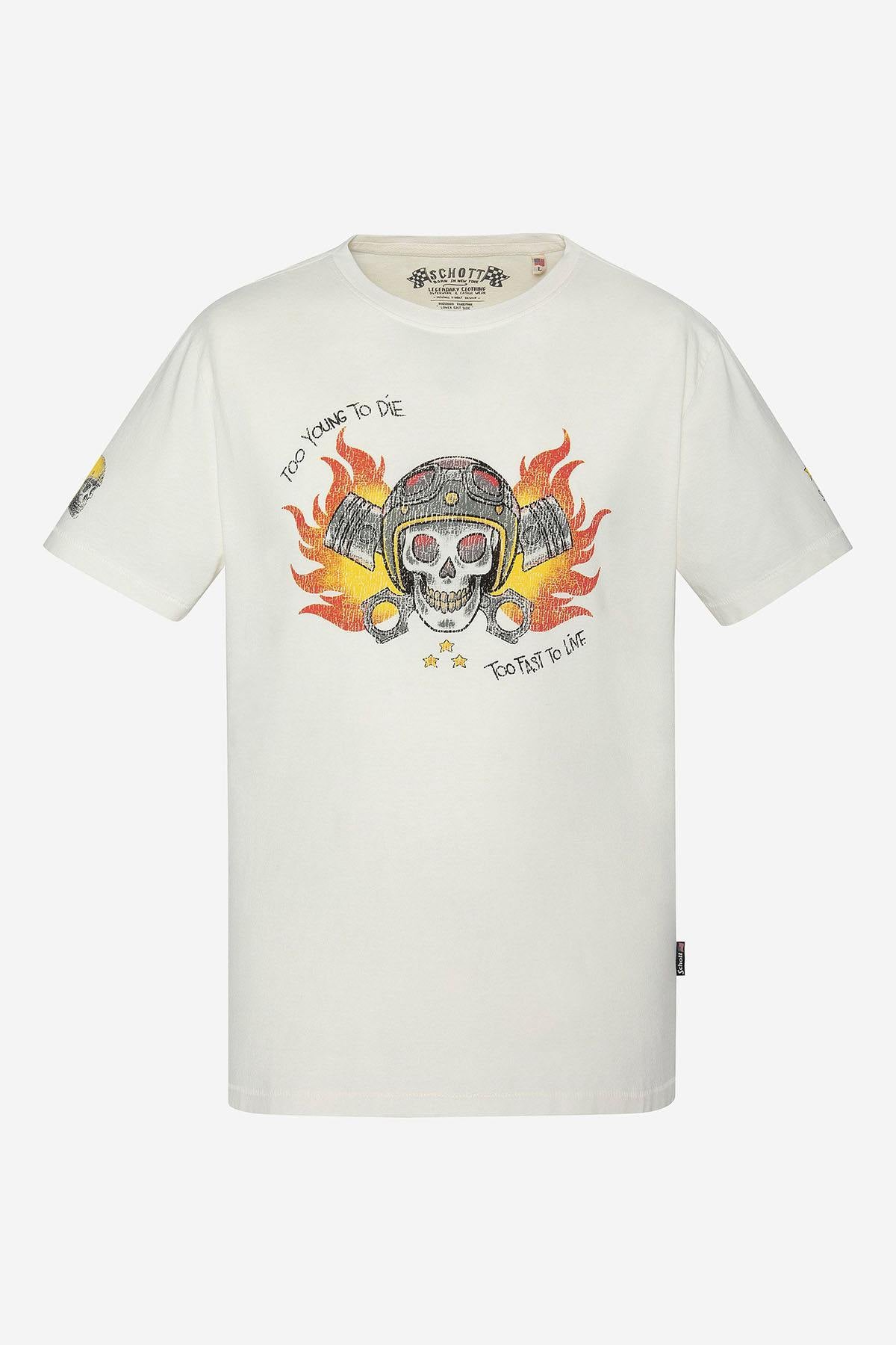 White Biker Print T-Shirt - Image n°1