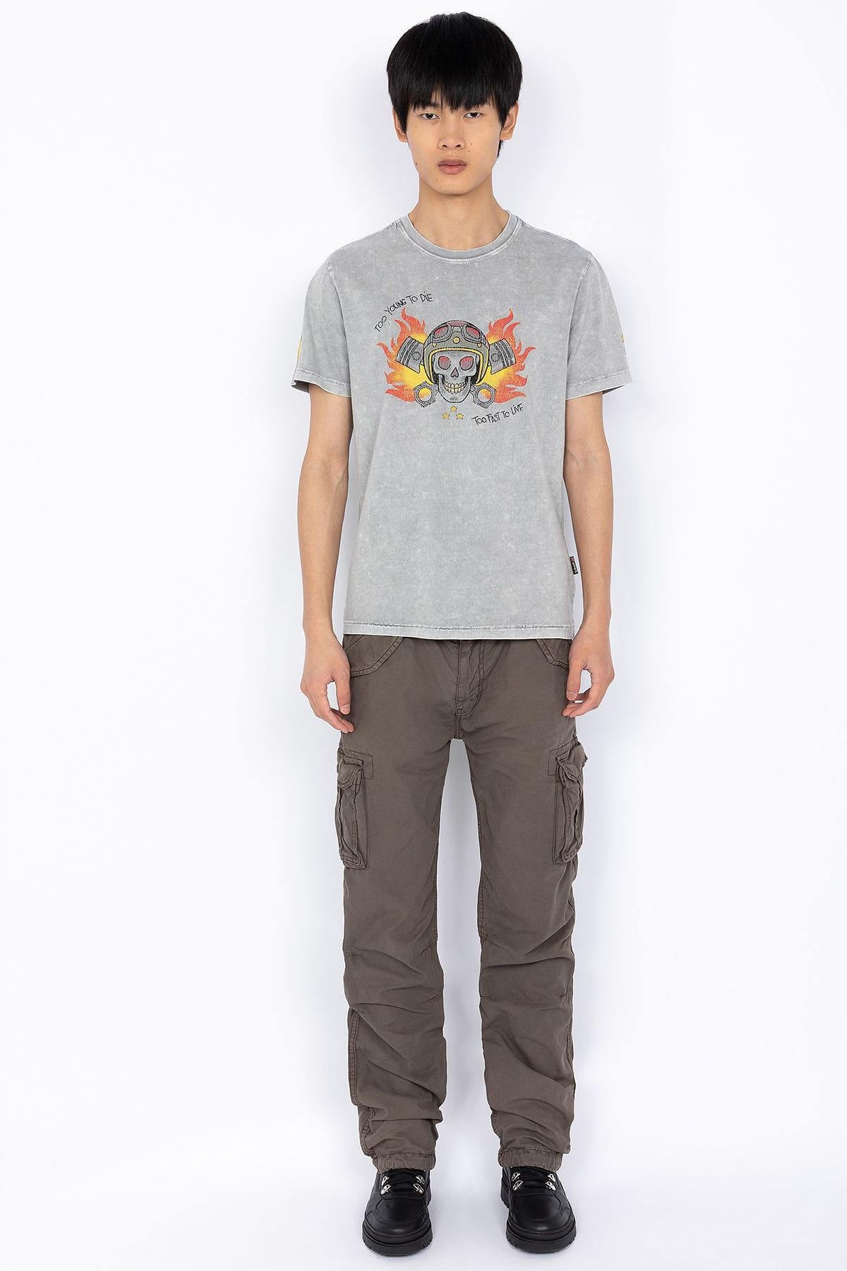 Gray biker print T-shirt - Image n°3