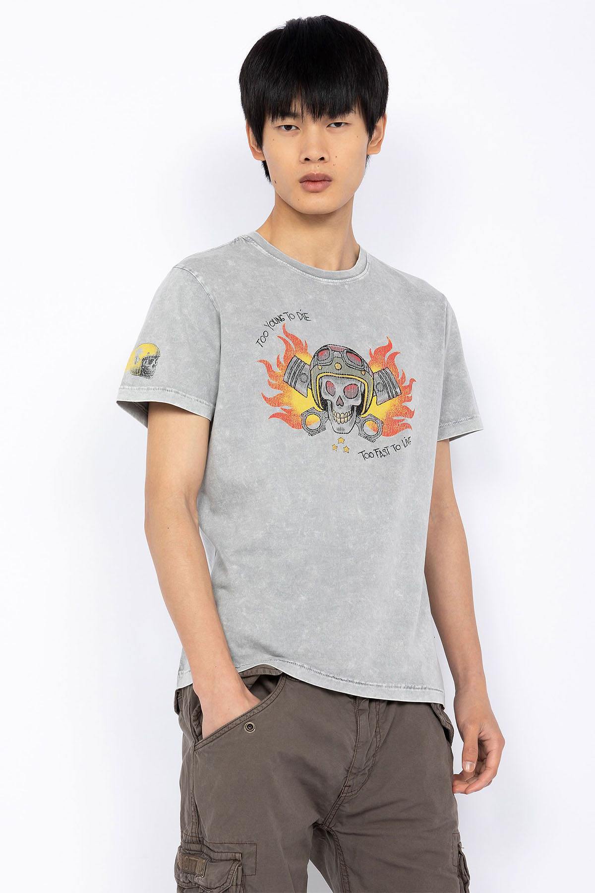 Gray biker print T-shirt - Image n°1