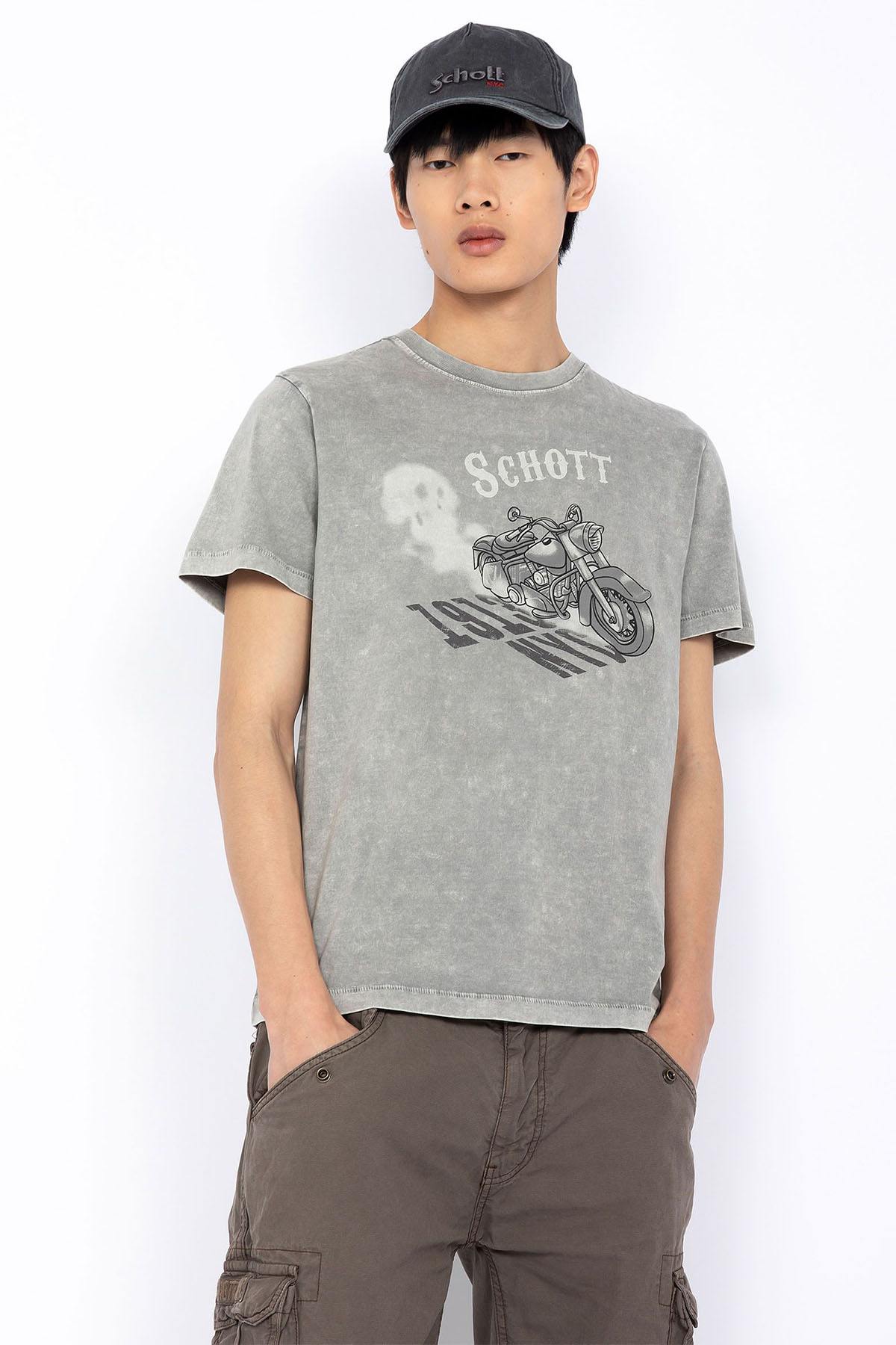 Gray biker print T-shirt - Image n°1