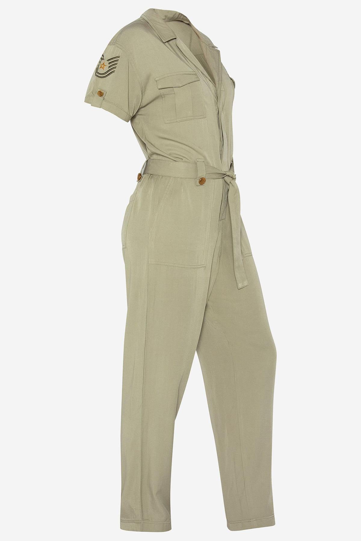 Women's light khaki jumpsuit - Image n°2