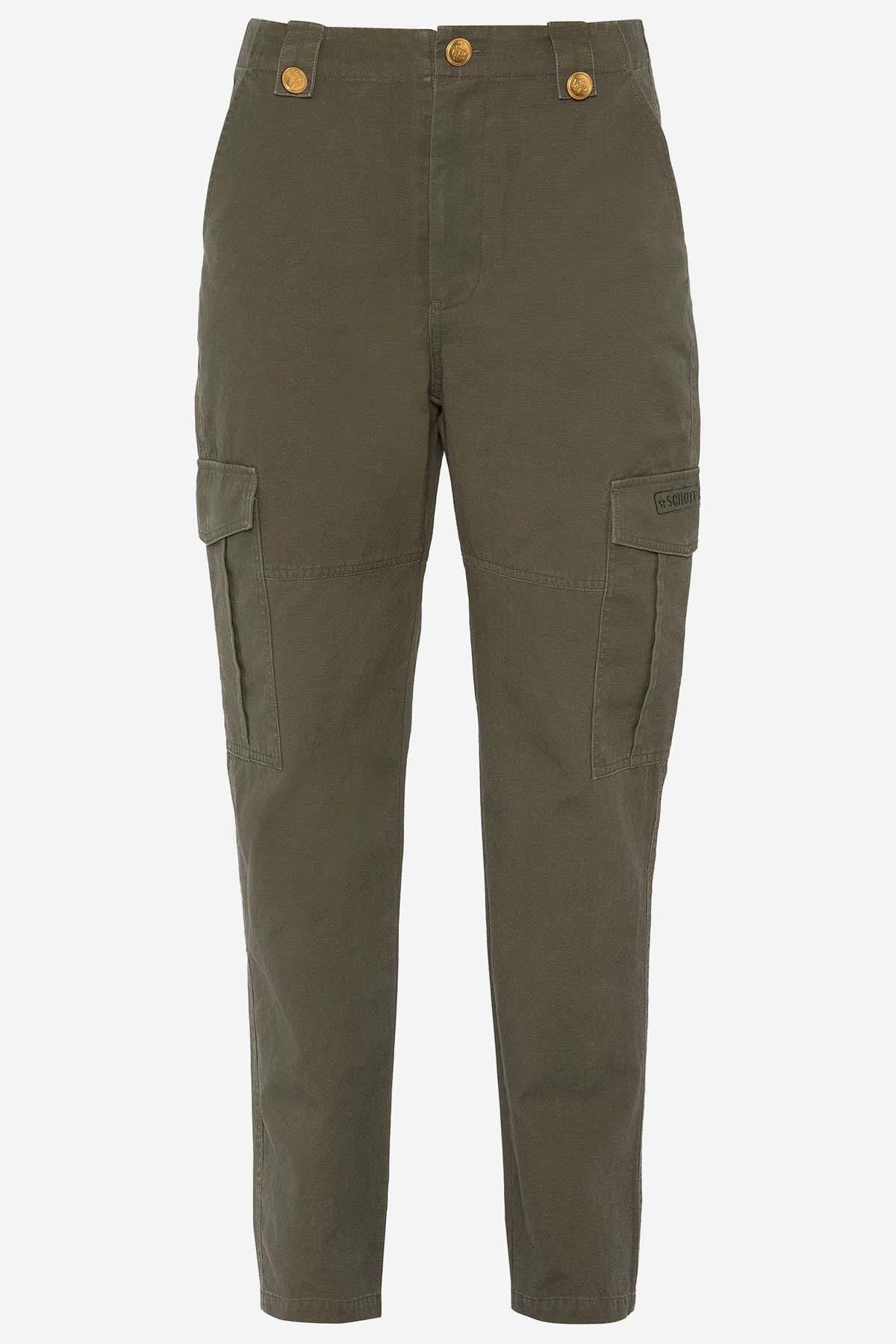 Women's khaki cotton cargo pants - Image n°1