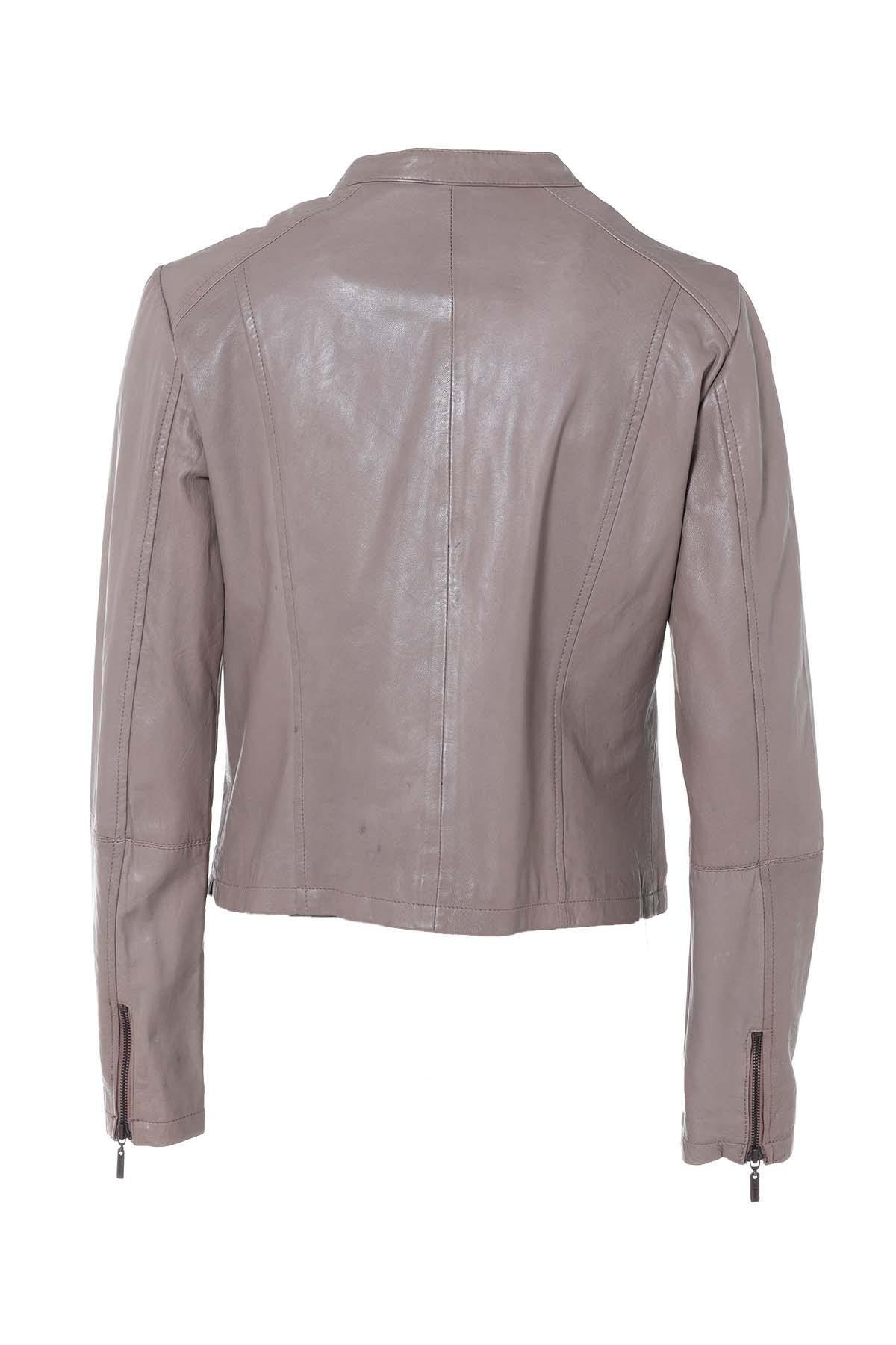 Women's beige leather jacket - Image n°3