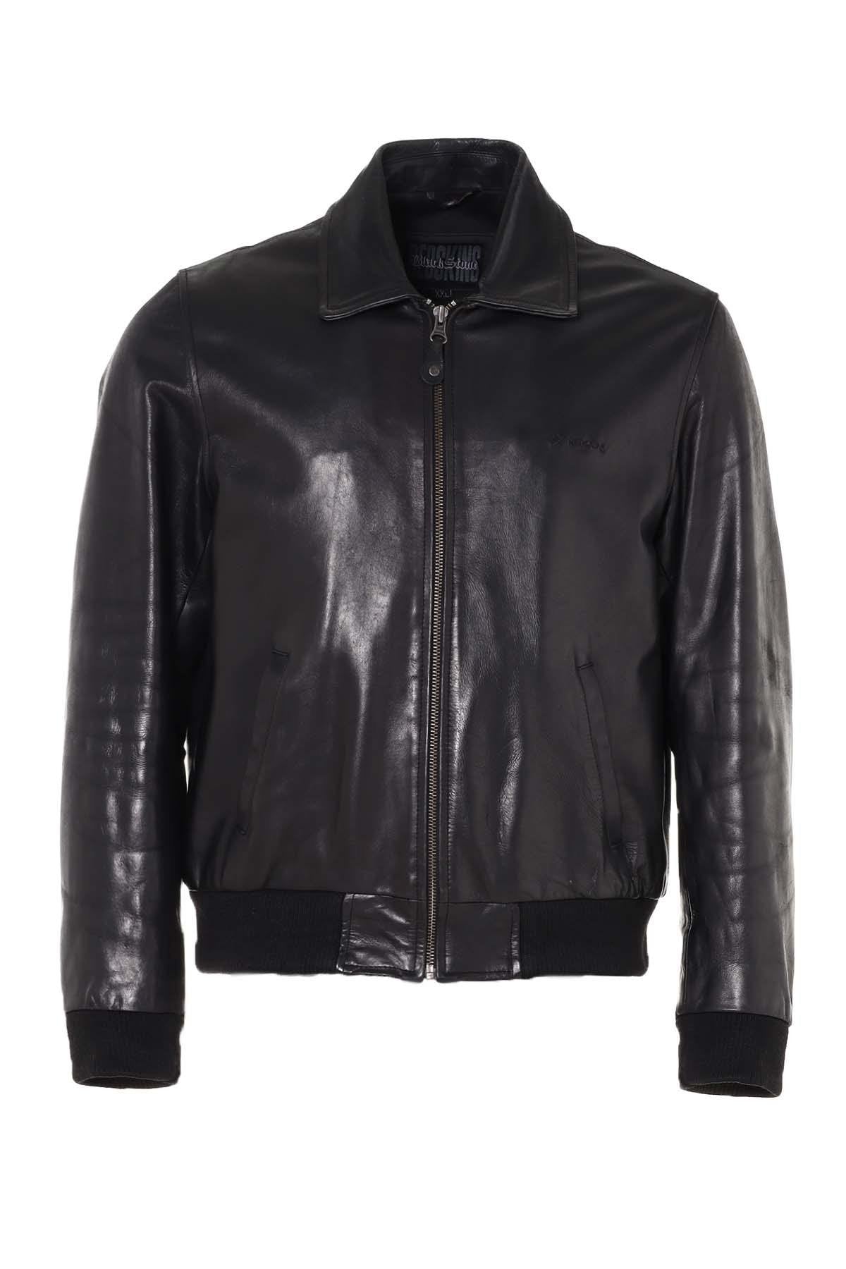 Aviator-style leather jacket for men - Image n°1