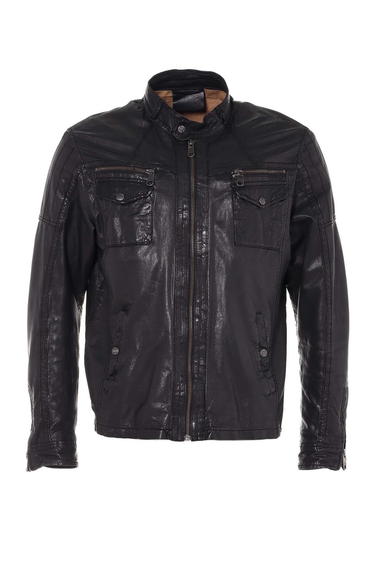 Slim fit goatskin leather jacket - Image n°1