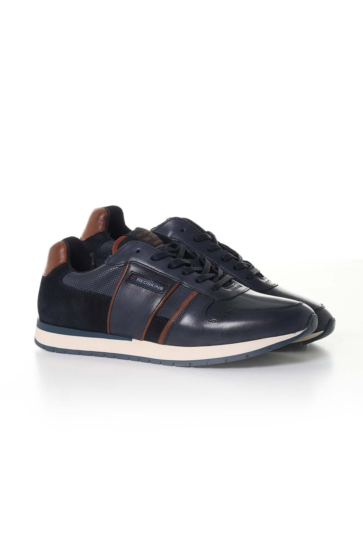 Men's cognac navy leather sneakers - Image n°1