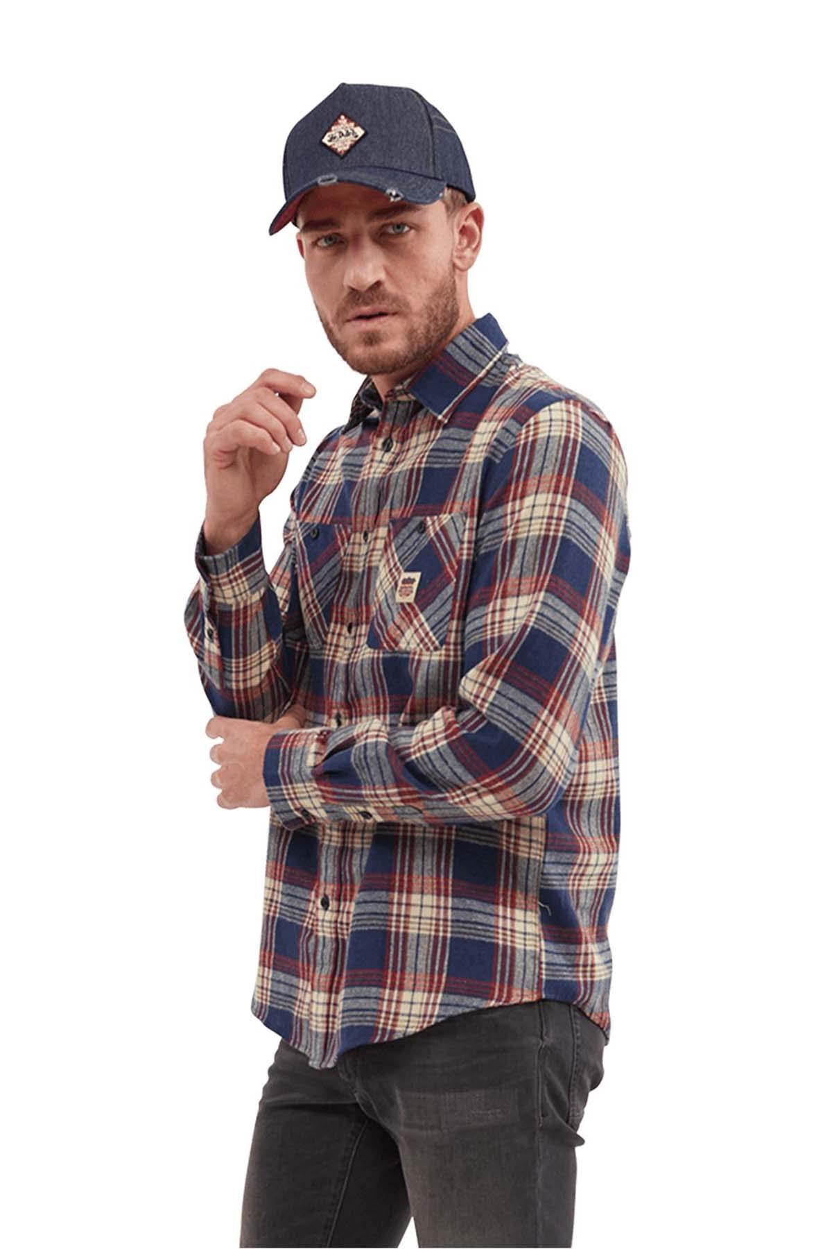 Blue, red and white checked shirt for men - Image n°1