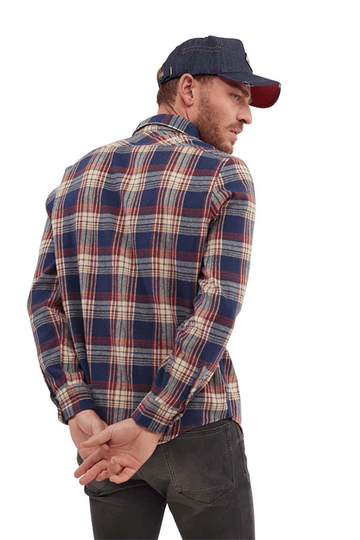 Blue, red and white checked shirt for men - Image n°3