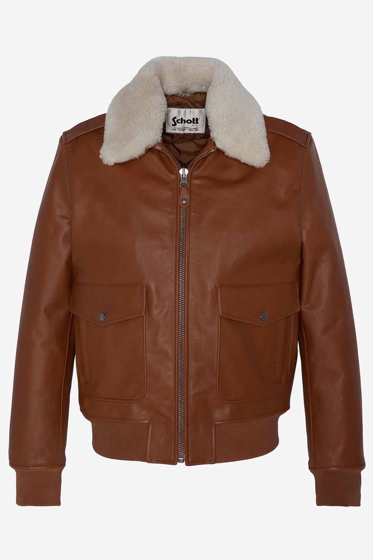 Cognac leather bomber jacket for men - Image n°7