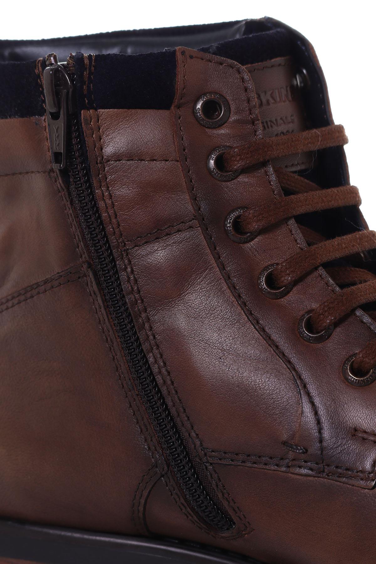 Cognac and navy leather boots for men - Image n°3