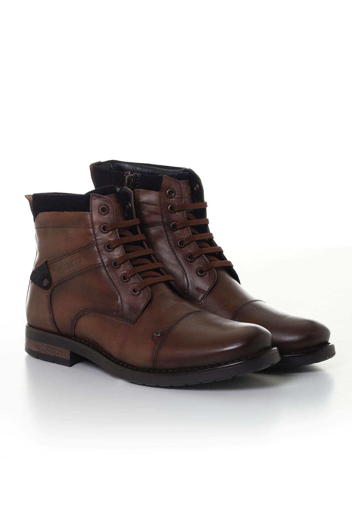 Cognac and navy leather boots for men - Image n°1