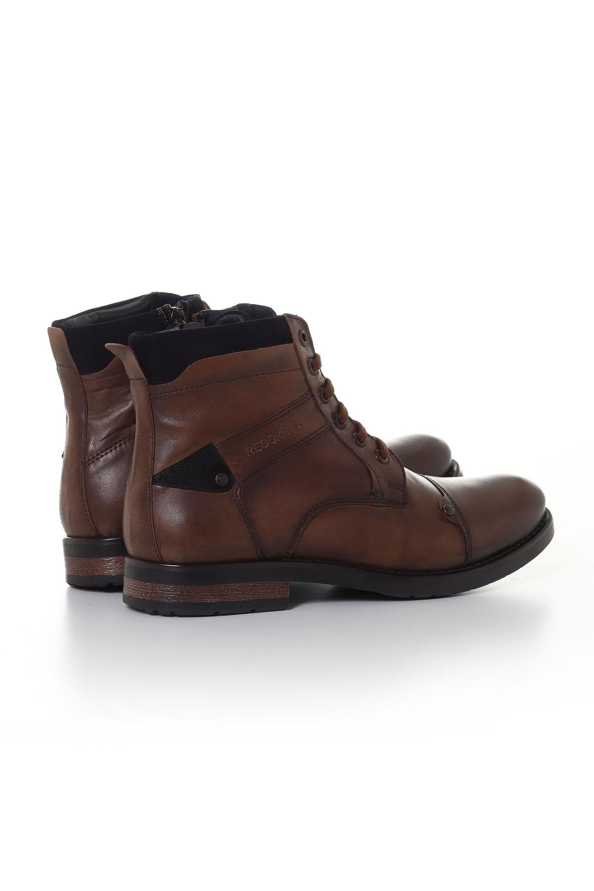 Cognac and navy leather boots for men - Image n°2