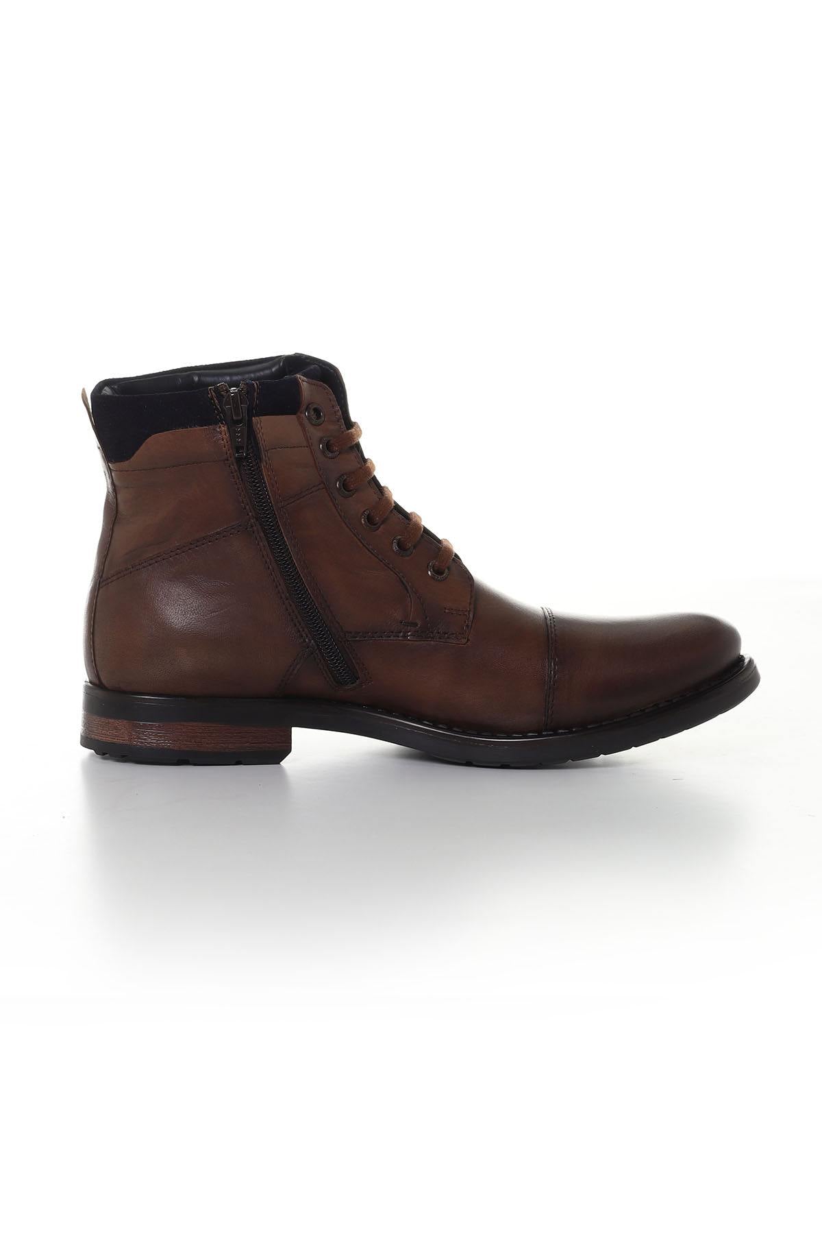 Cognac and navy leather boots for men - Image n°5