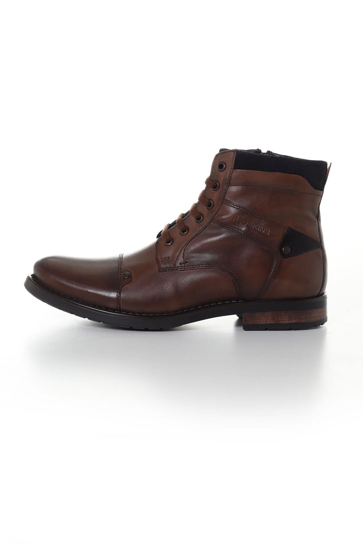 Cognac and navy leather boots for men - Image n°4