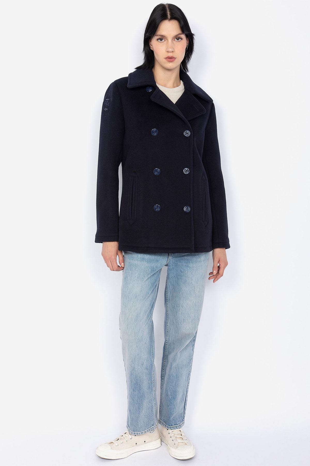 Women's navy blue wool peacoat - Image n°3