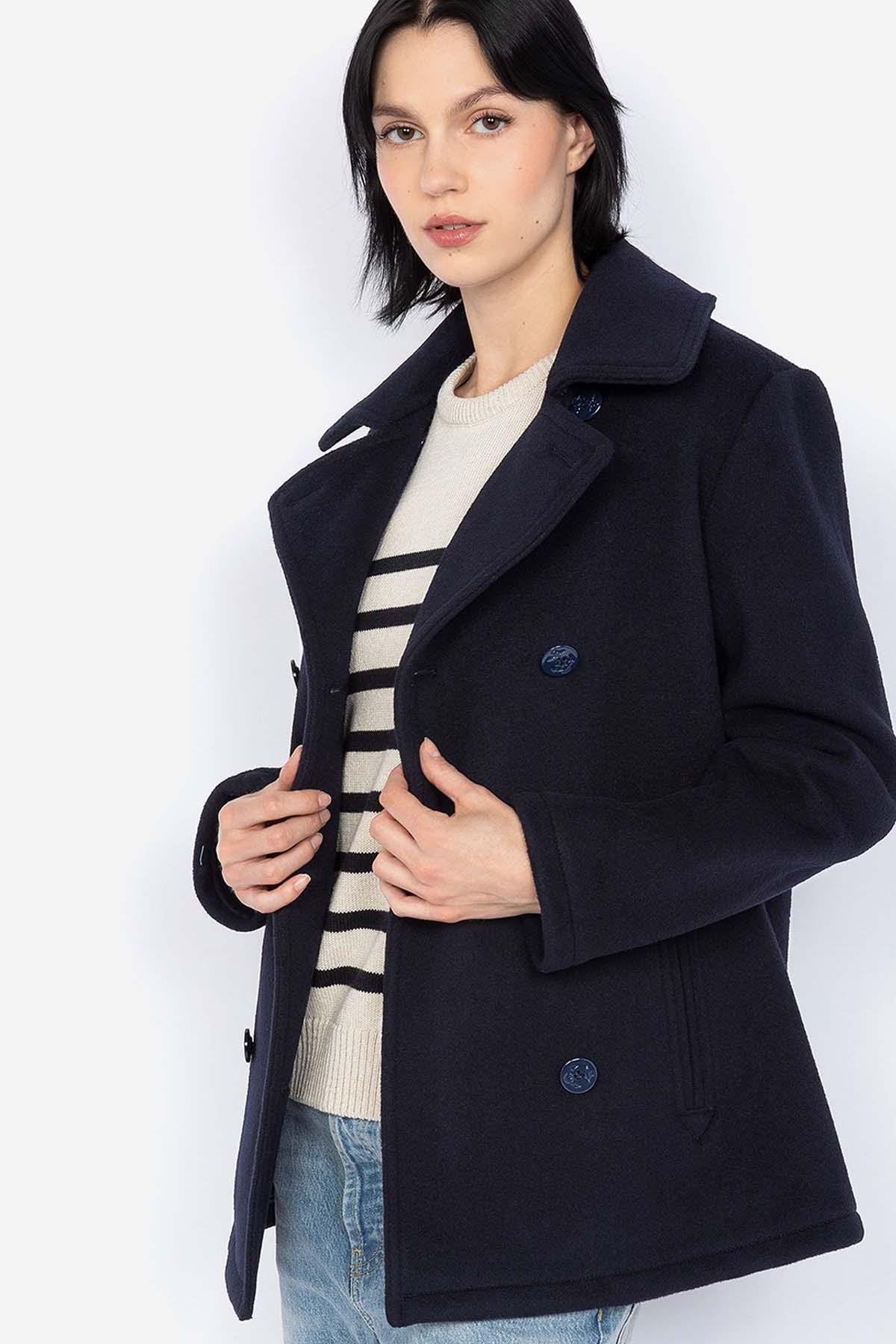 Women's navy blue wool peacoat - Image n°2