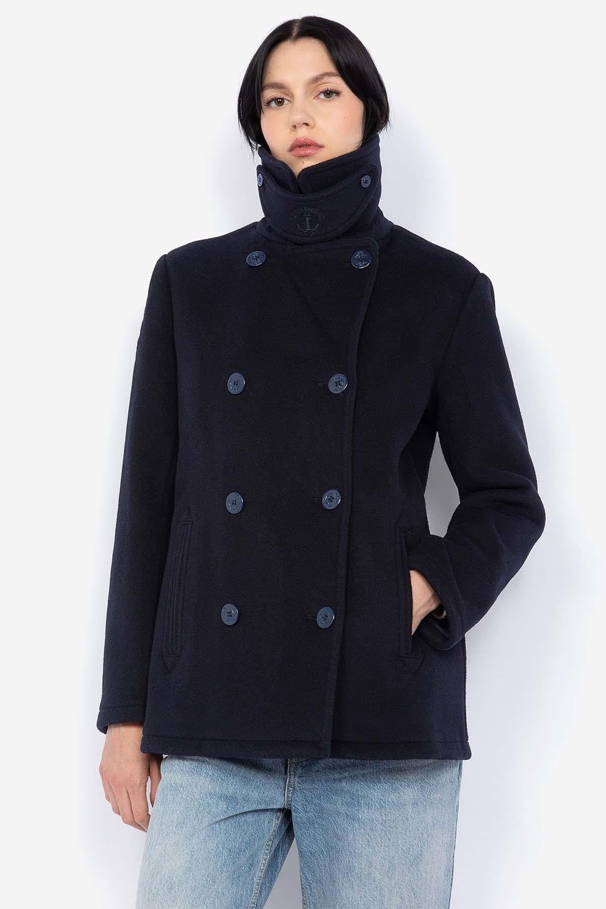 Women's navy blue wool peacoat - Image n°5