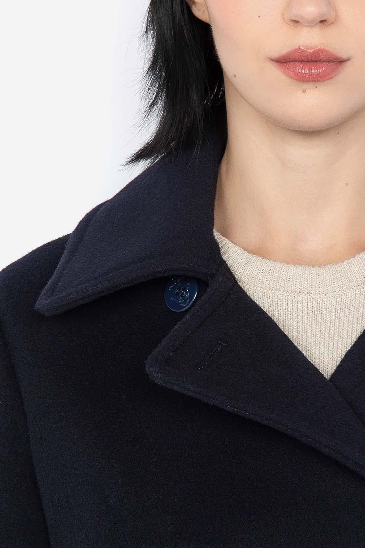 Women's navy blue wool peacoat - Image n°4