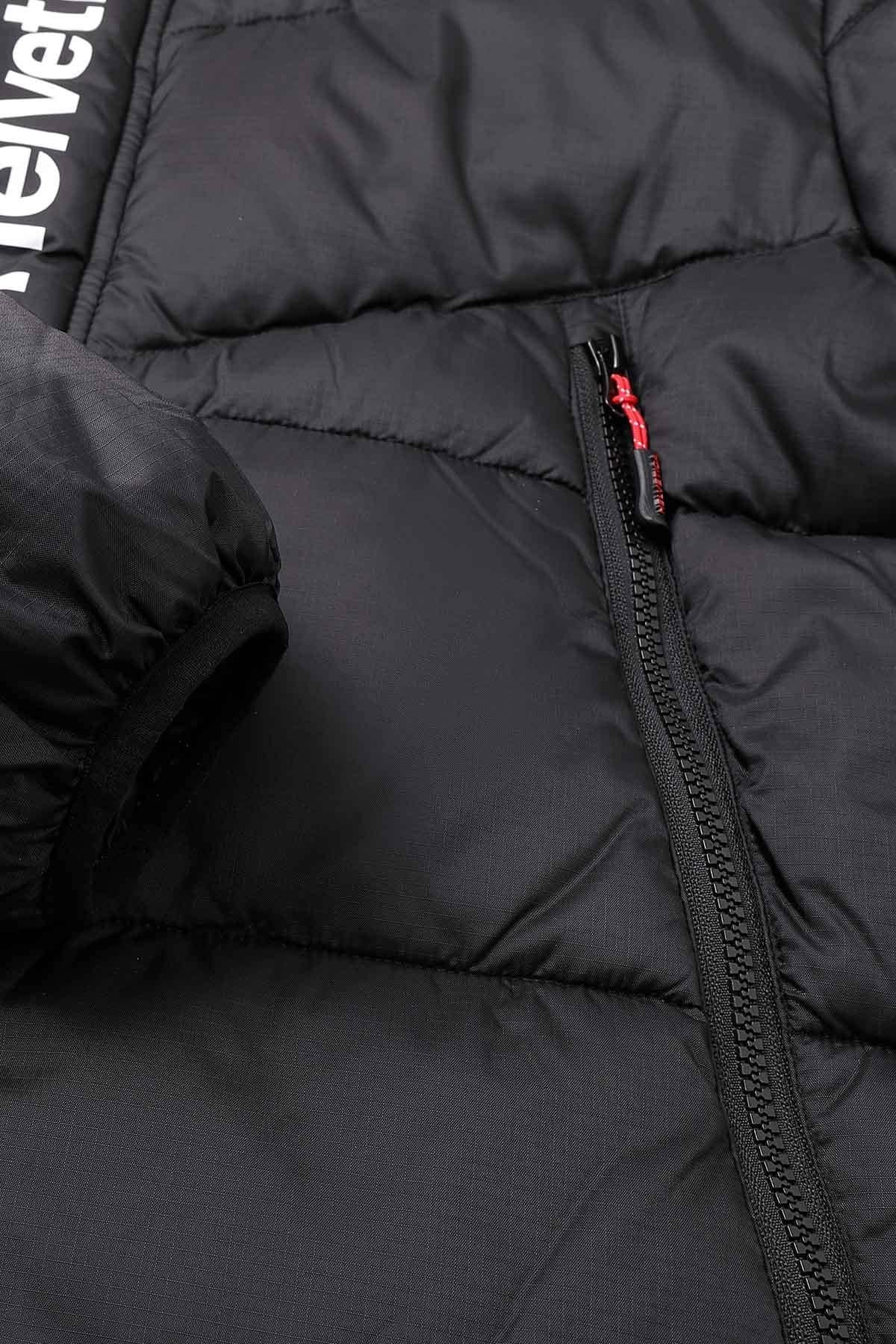 Long hooded down jacket in black nylon - Image n°10