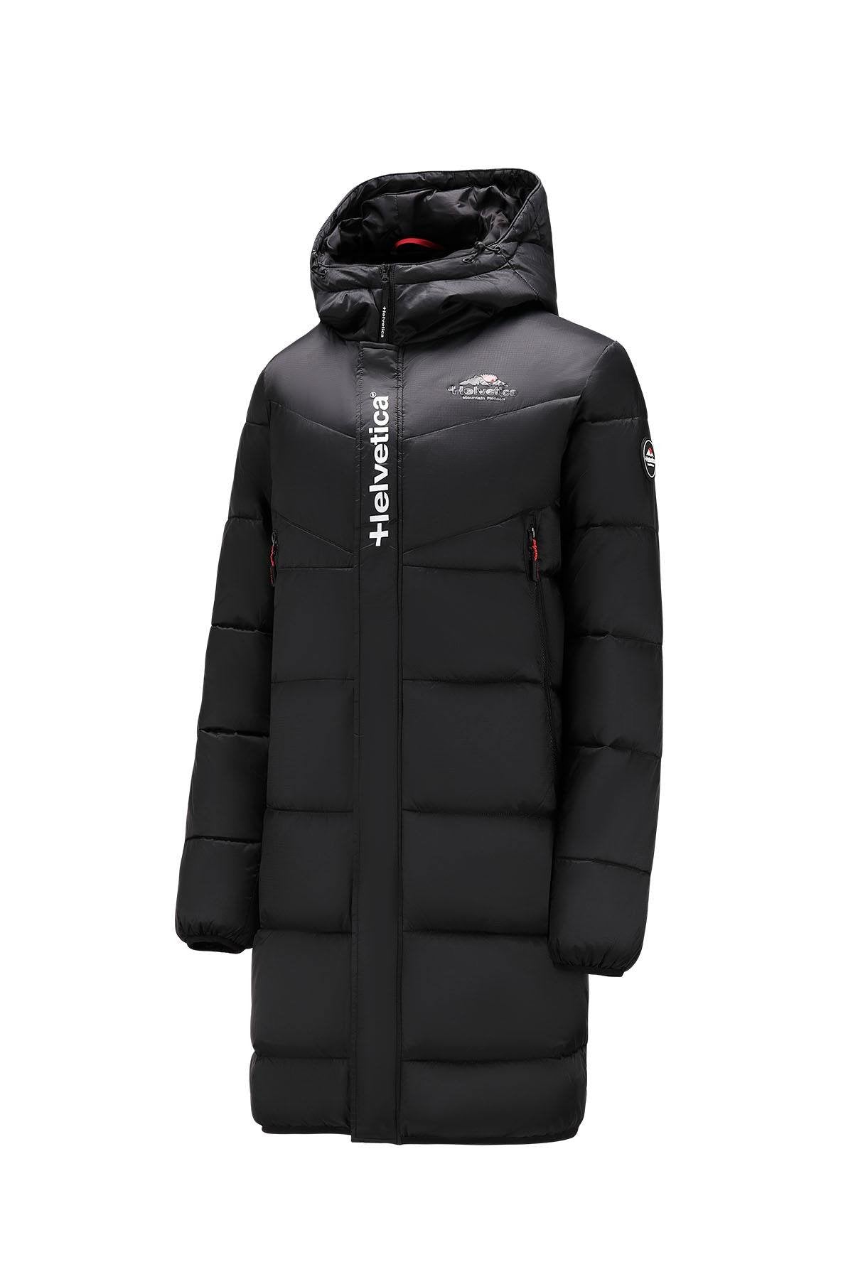 Long hooded down jacket in black nylon - Image n°11