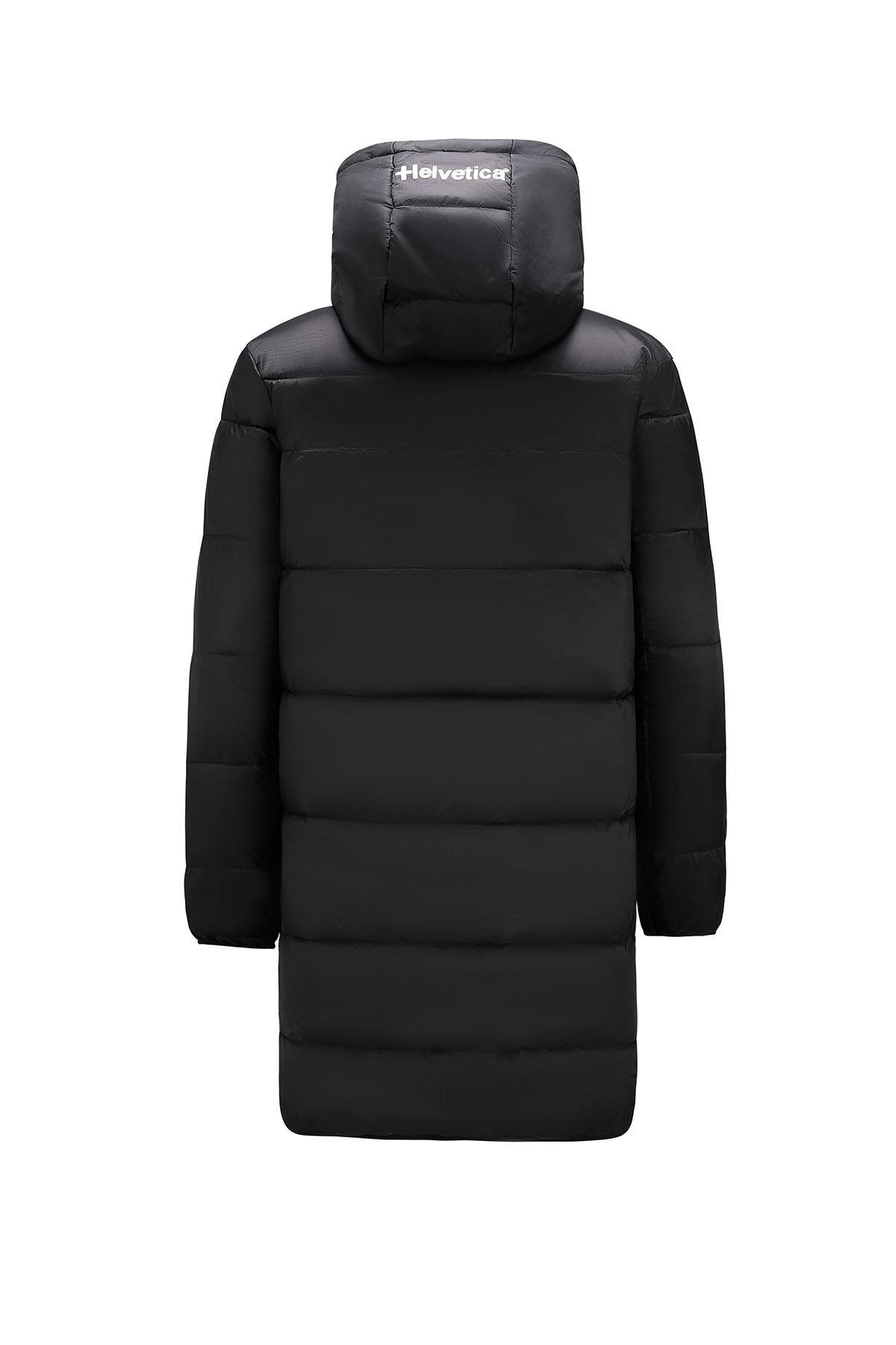 Long hooded down jacket in black nylon - Image n°9