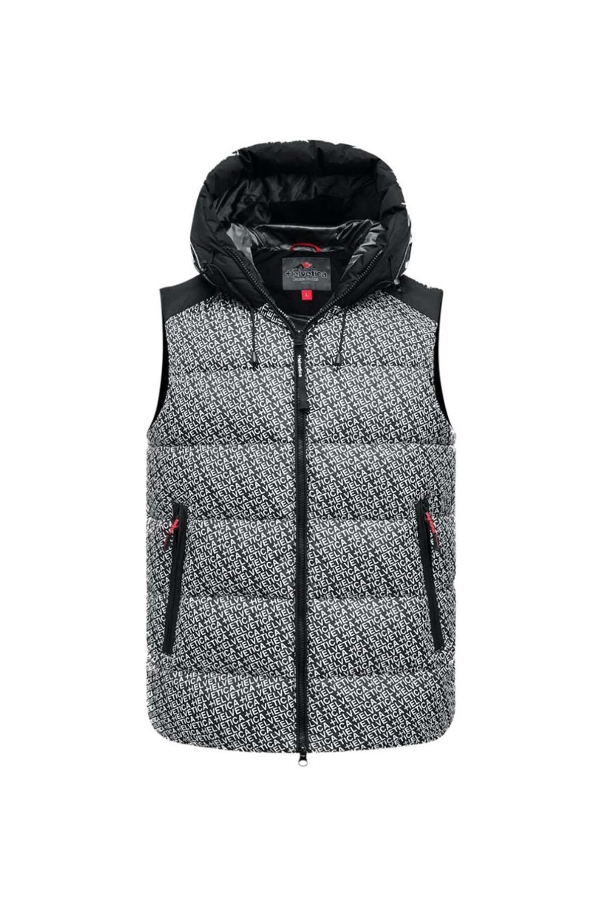 Sleeveless hooded down jacket with print pattern - Image n°1