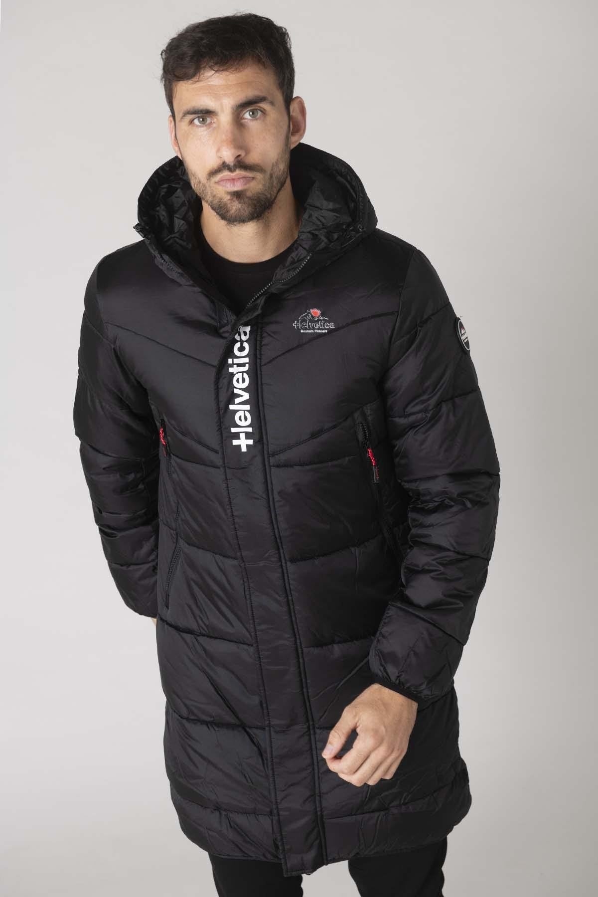 Long hooded down jacket in black nylon - Image n°3