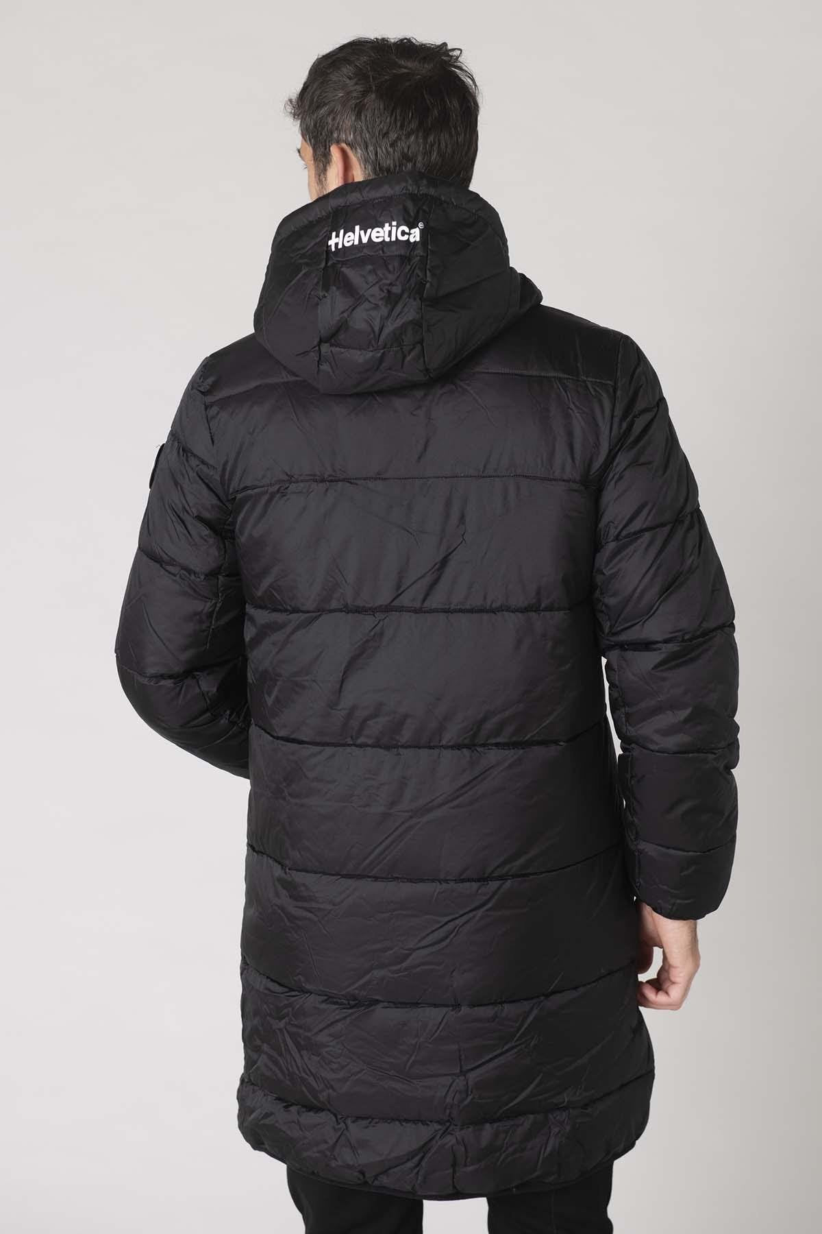 Long hooded down jacket in black nylon - Image n°4