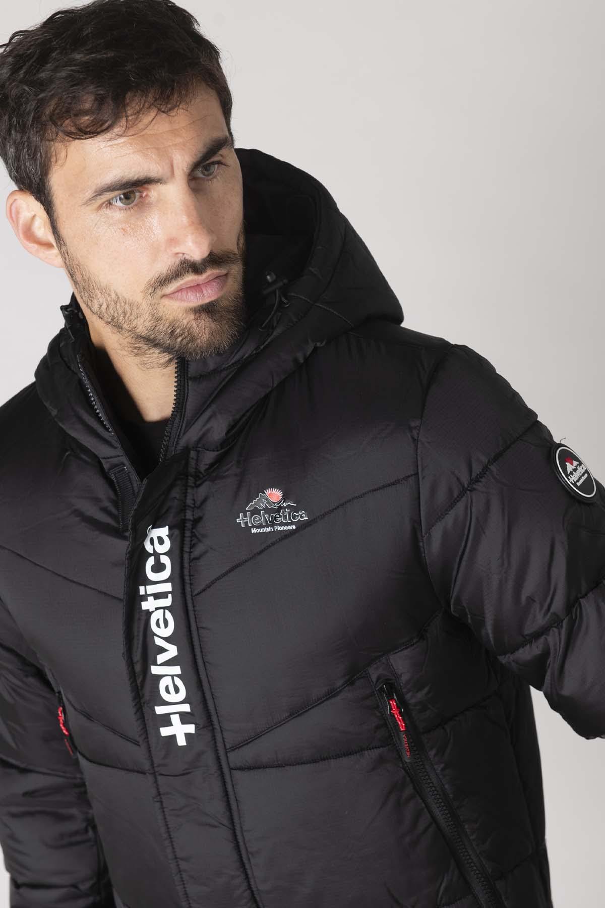 Long hooded down jacket in black nylon - Image n°5