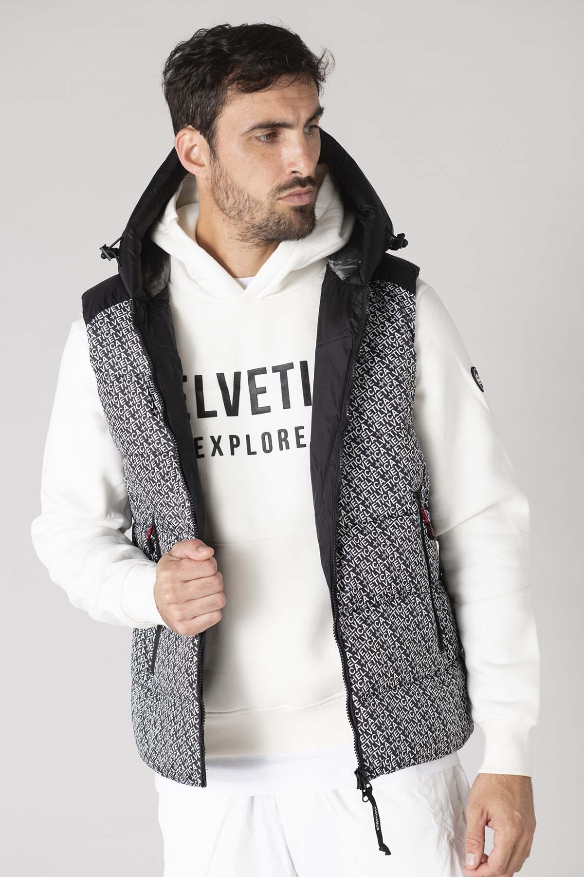 Sleeveless hooded down jacket with print pattern - Image n°8