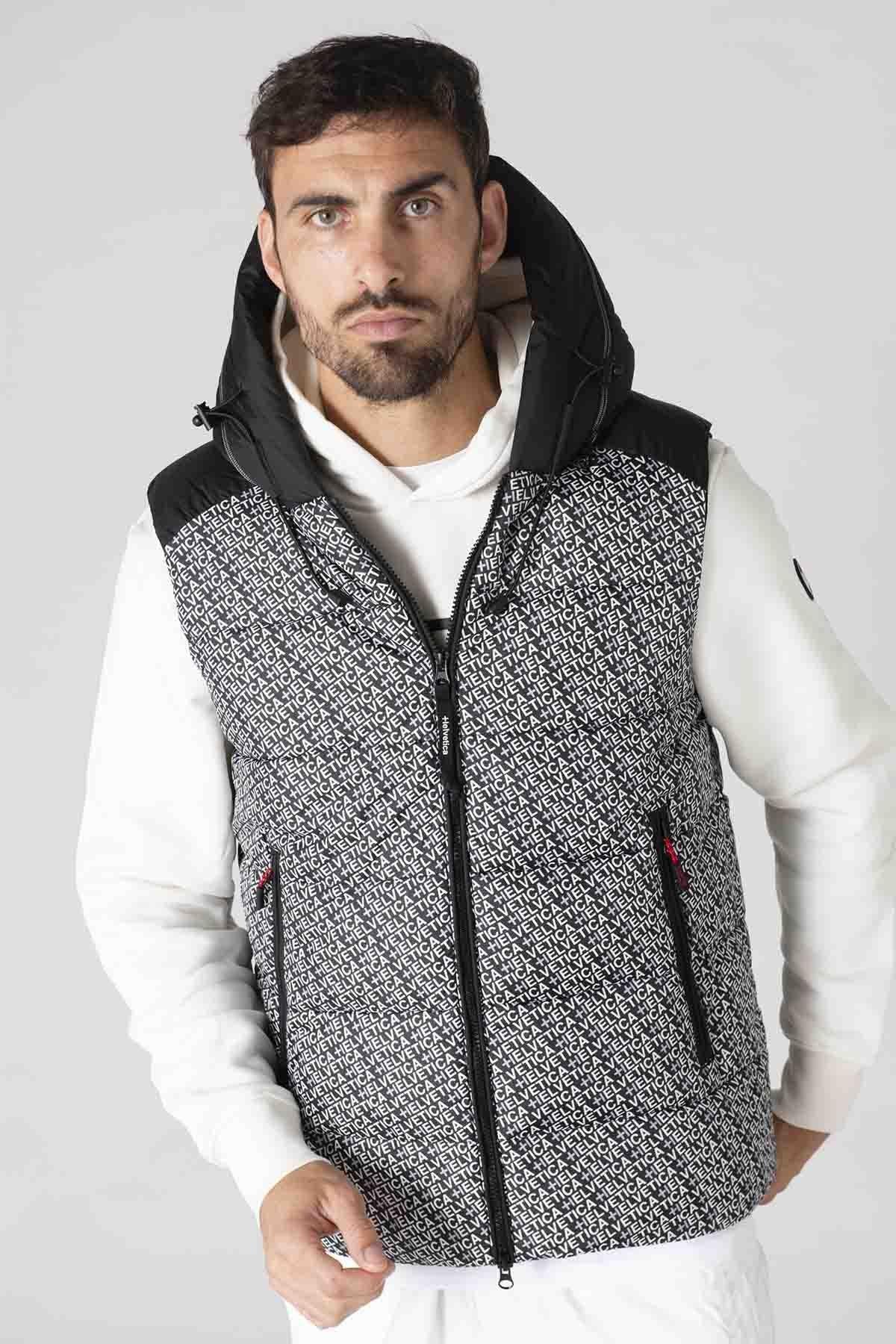 Sleeveless hooded down jacket with print pattern - Image n°2