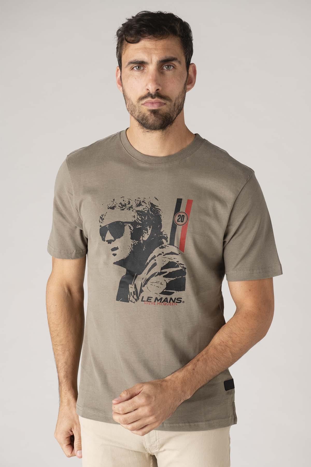 Khaki t-shirt with Steve McQueen motif - Image n°1