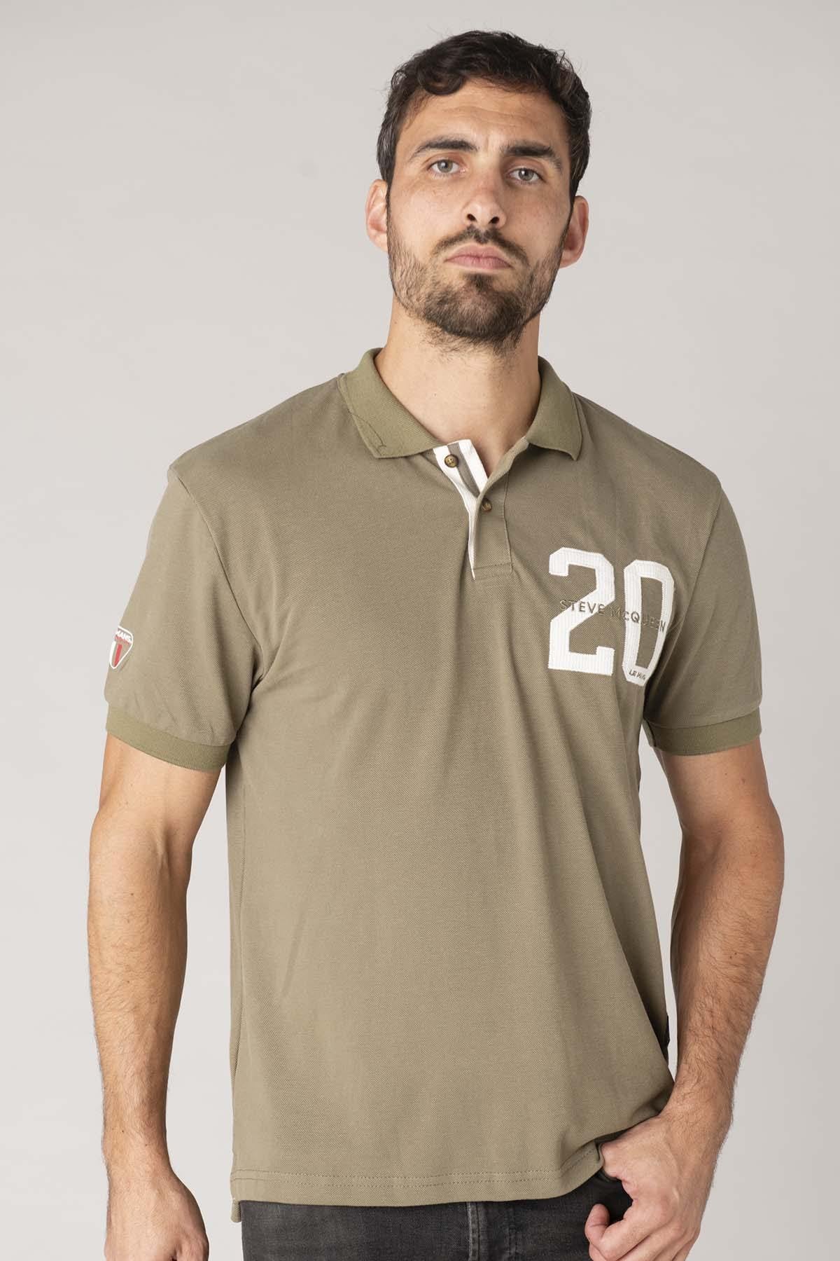 Embroidered khaki polo number 20 - Image n°1