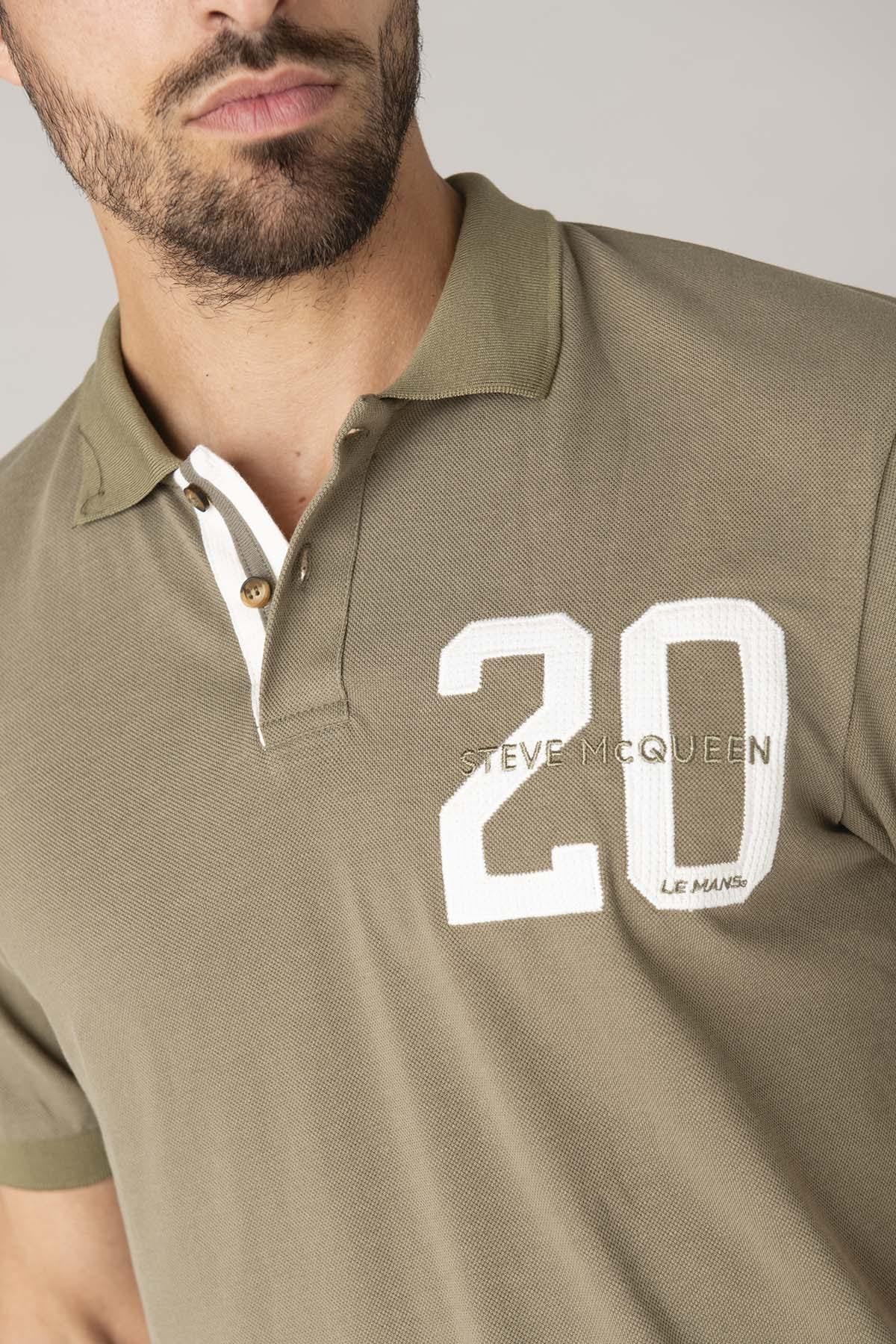 Embroidered khaki polo number 20 - Image n°2