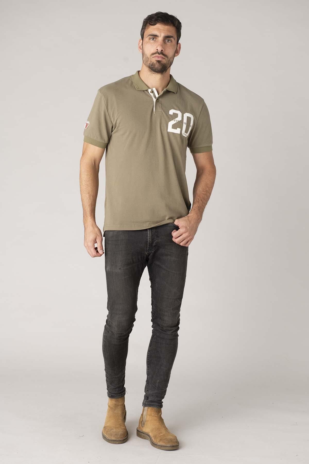 Embroidered khaki polo number 20 - Image n°4