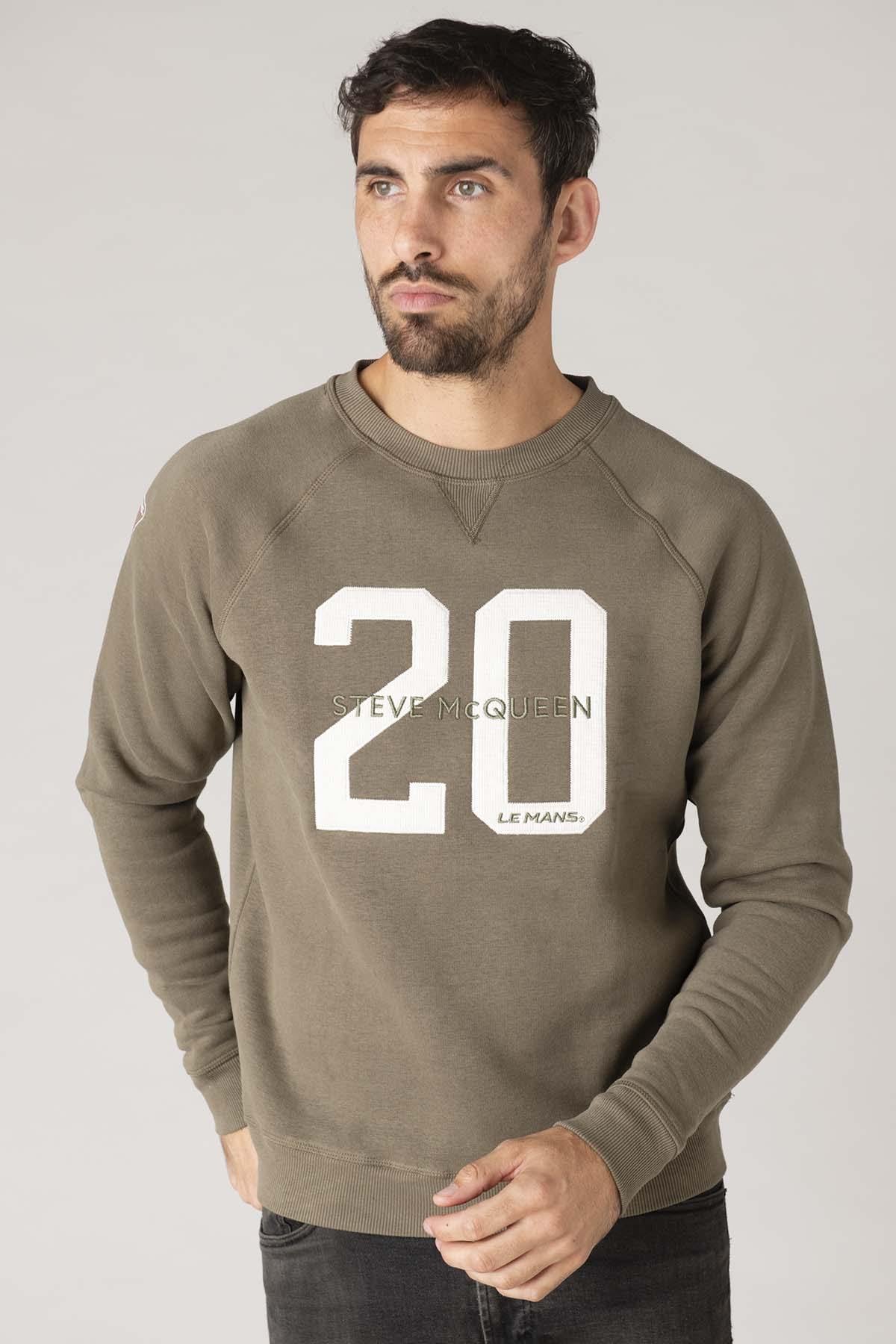 Number 20 embroidered khaki cotton sweater - Image n°1