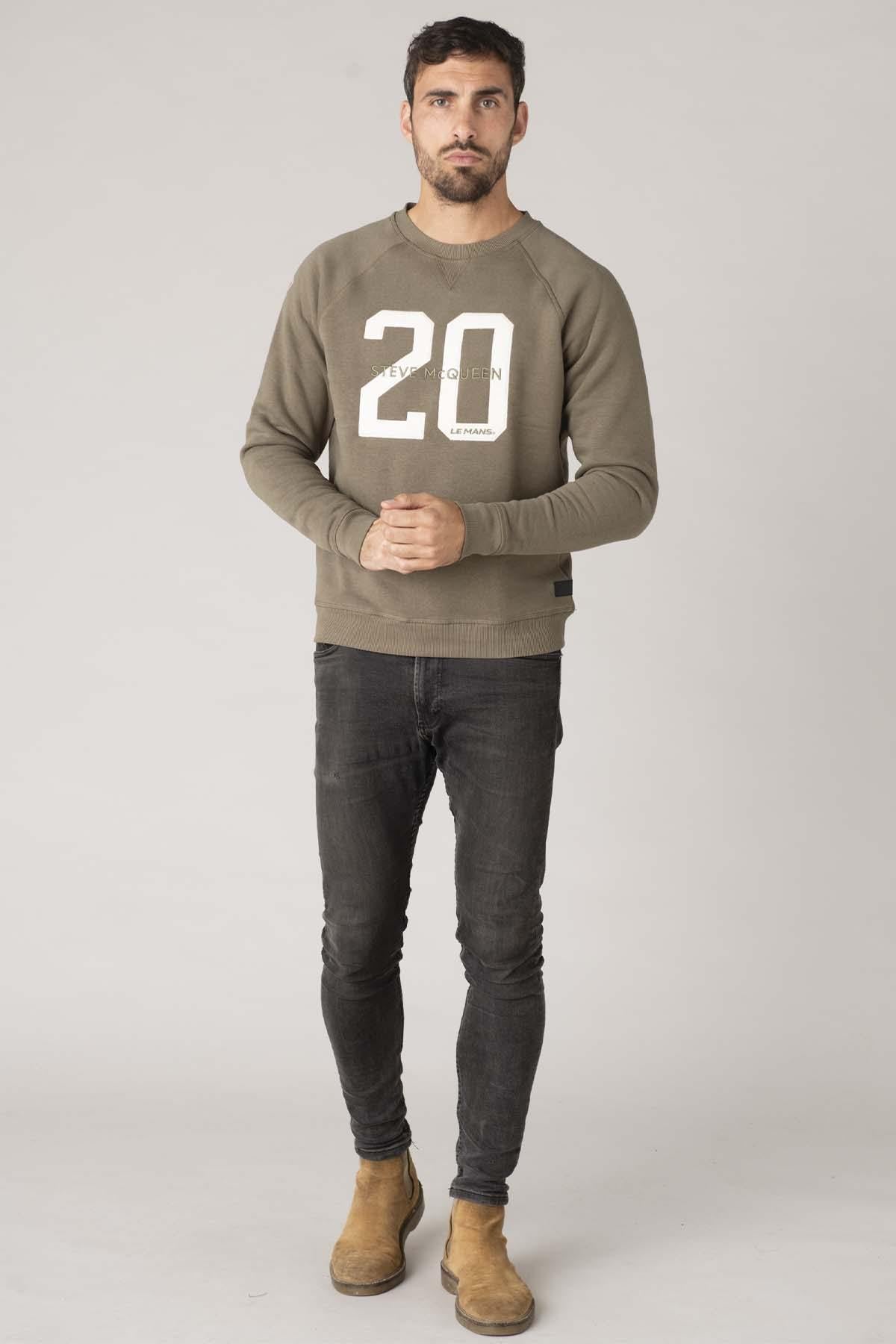 Number 20 embroidered khaki cotton sweater - Image n°4