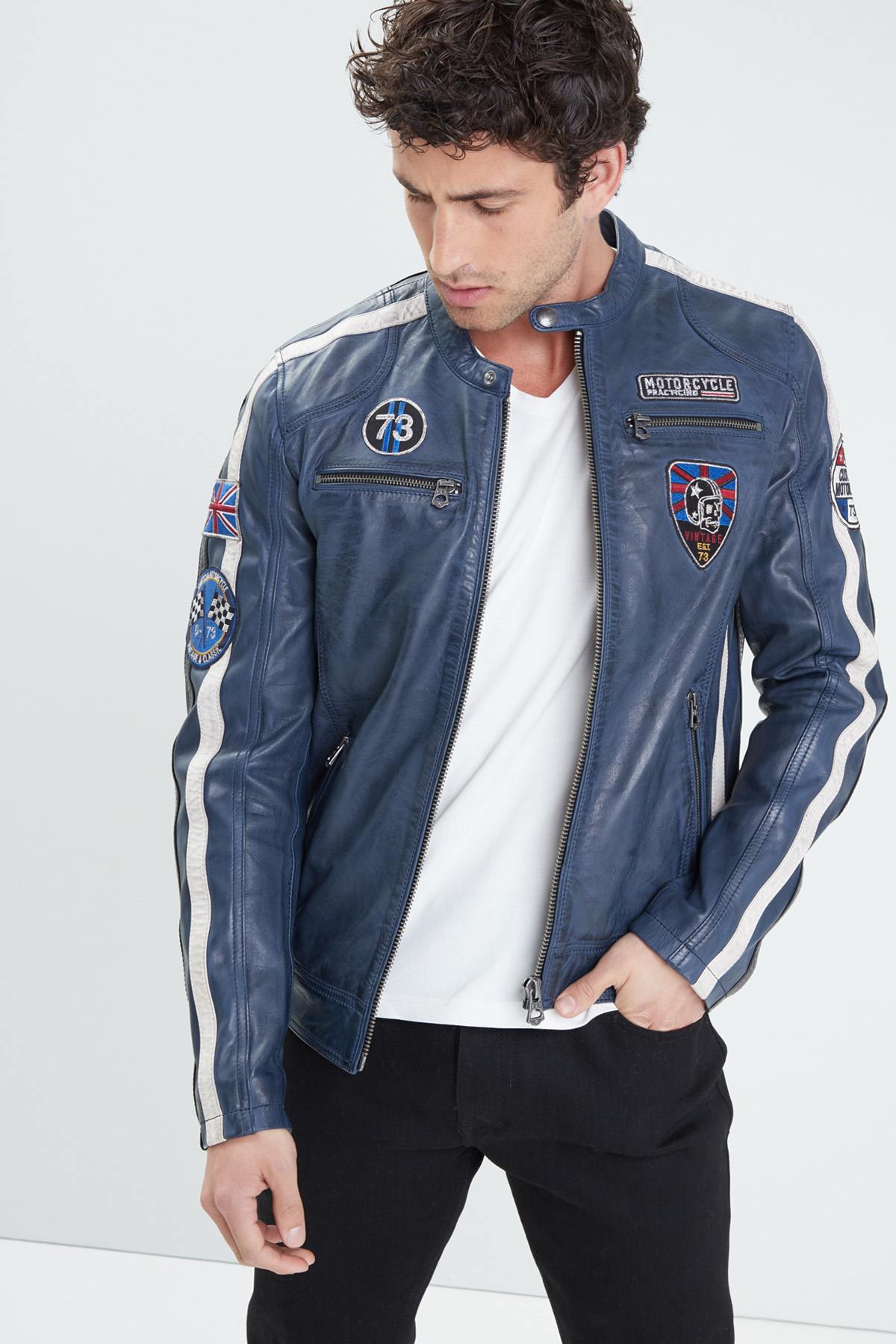 Racing universe leather jacket for men - Image n°1