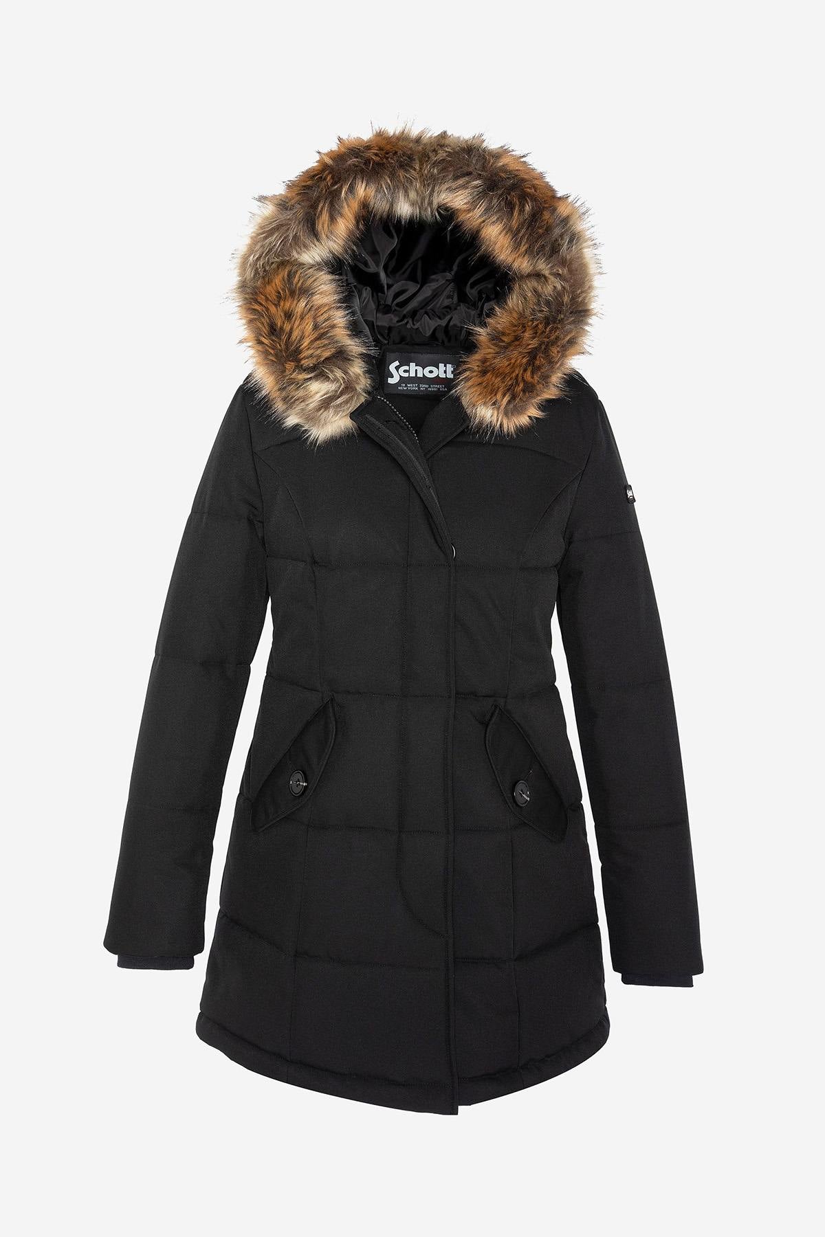 Black hooded parka for women - Image n°1