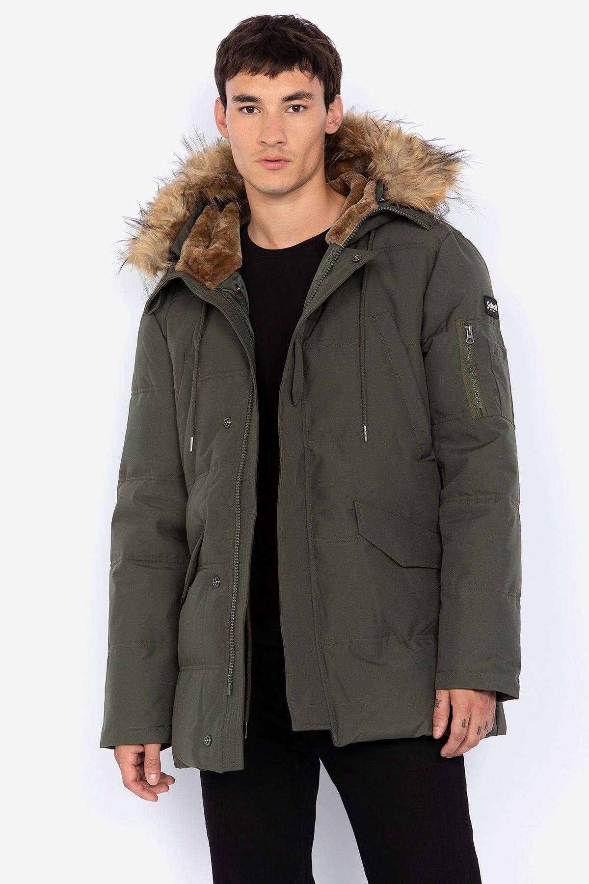 Textile parka with faux fur hood - Image n°1