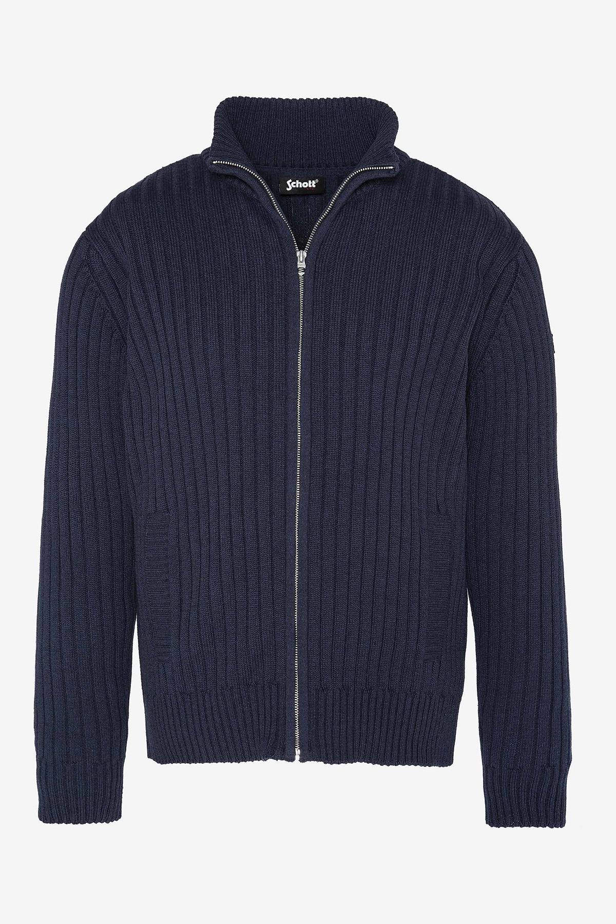 Navy ribbed knit zipped cardigan - Image n°1