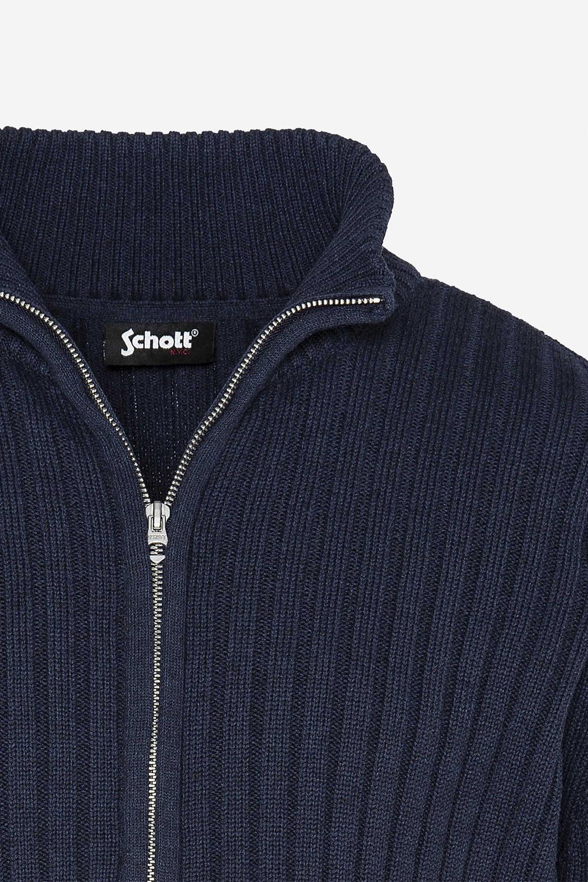 Navy ribbed knit zipped cardigan - Image n°2