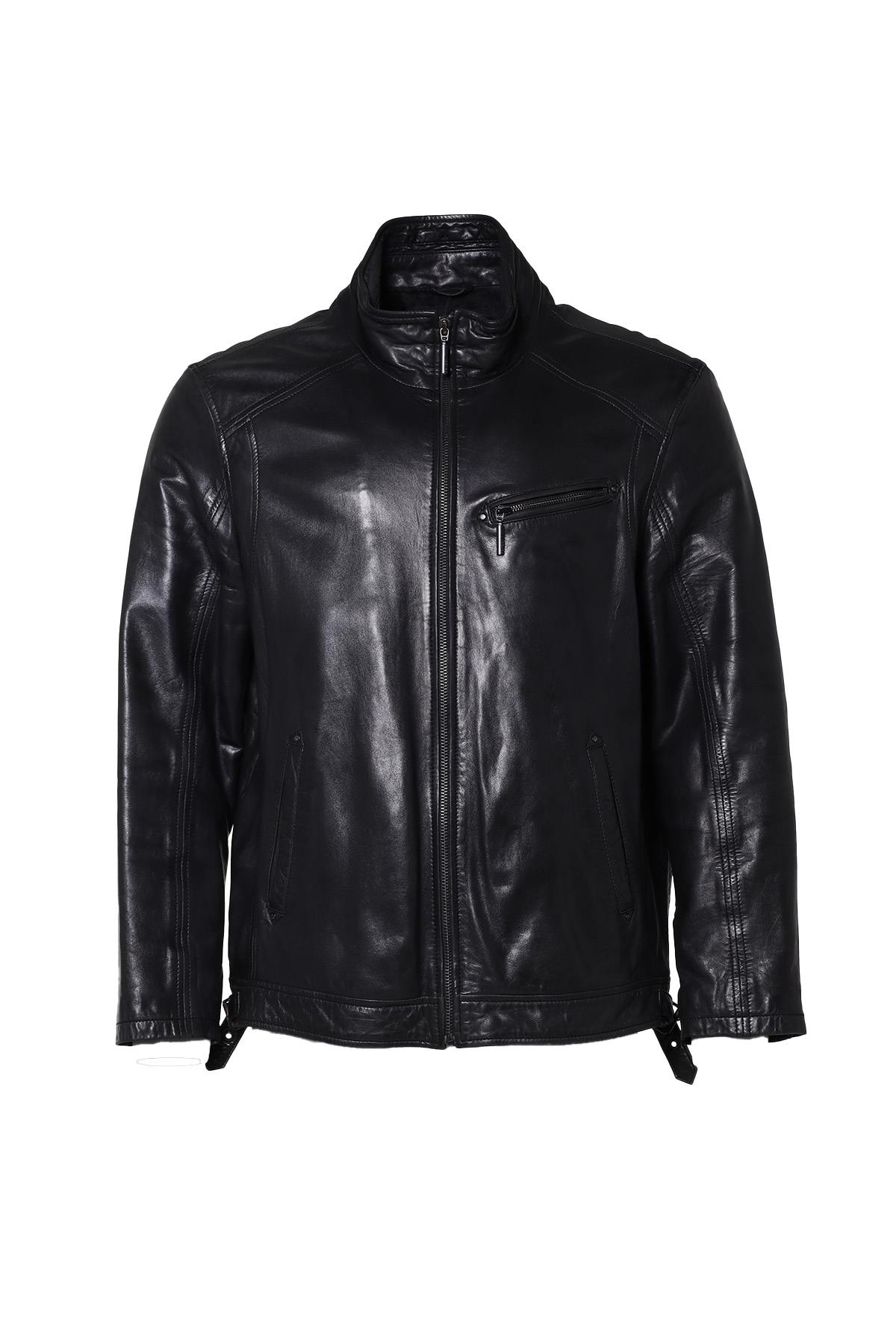 Black sheepskin leather jacket for Men - Image n°1